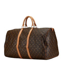 Louis Vuitton Monogram Keepall 55 Boston Bag Travel M41424 Brown PVC Leather Women's LOUIS VUITTON