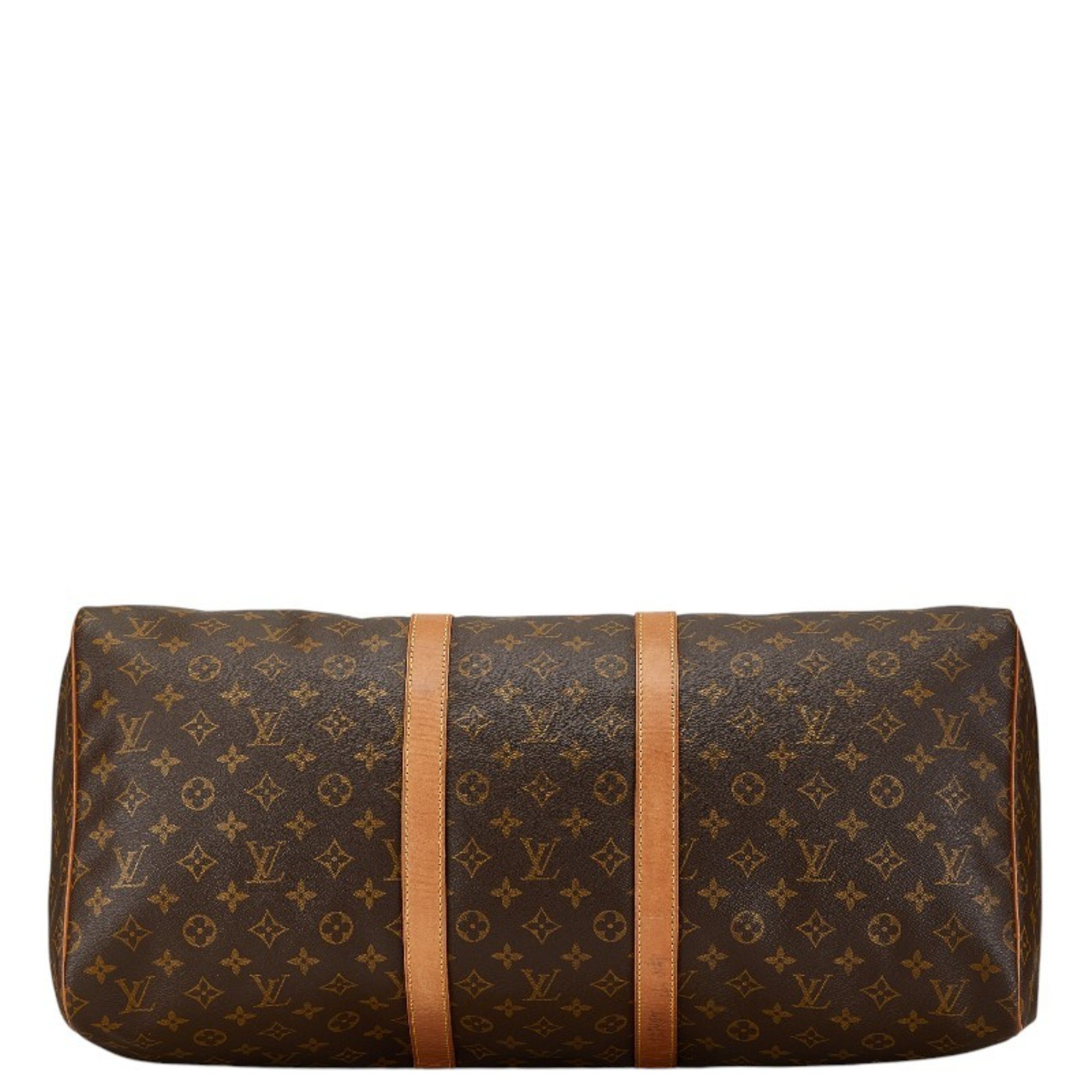 Louis Vuitton Monogram Keepall 55 Boston Bag Travel M41424 Brown PVC Leather Women's LOUIS VUITTON