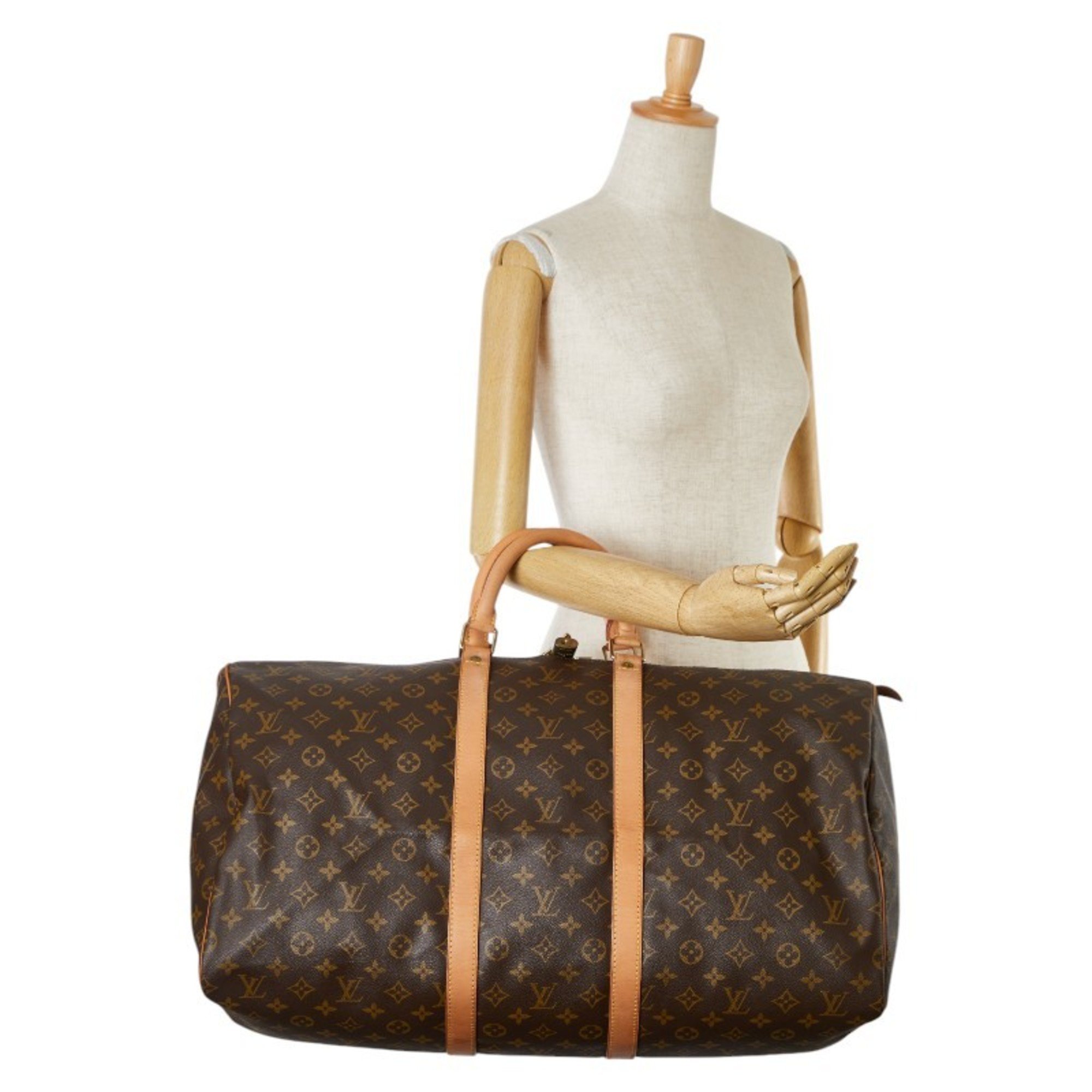 Louis Vuitton Monogram Keepall 55 Boston Bag Travel M41424 Brown PVC Leather Women's LOUIS VUITTON