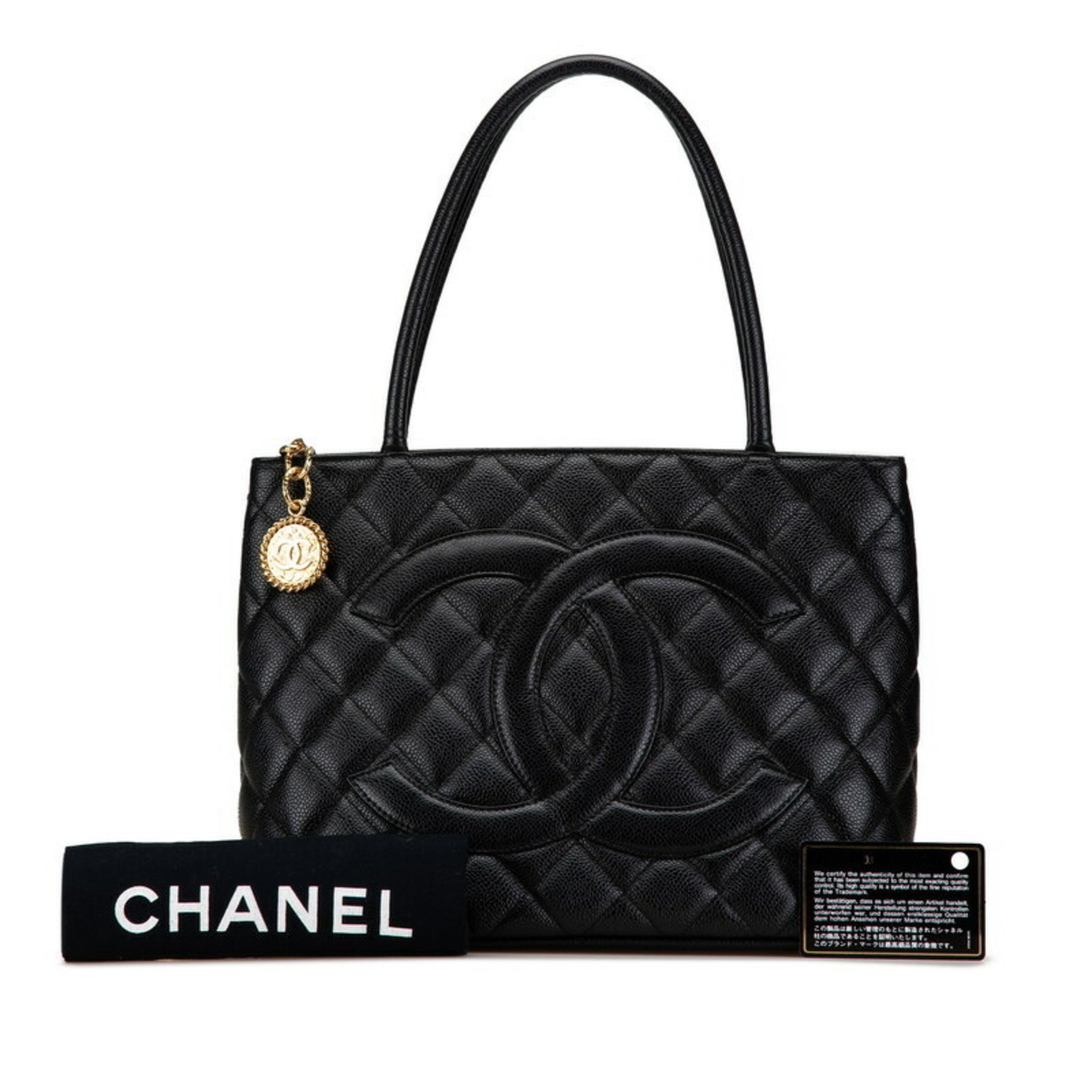 Chanel Reproduction Tote Coco Mark Handbag Bag Black Caviar Skin Women's CHANEL