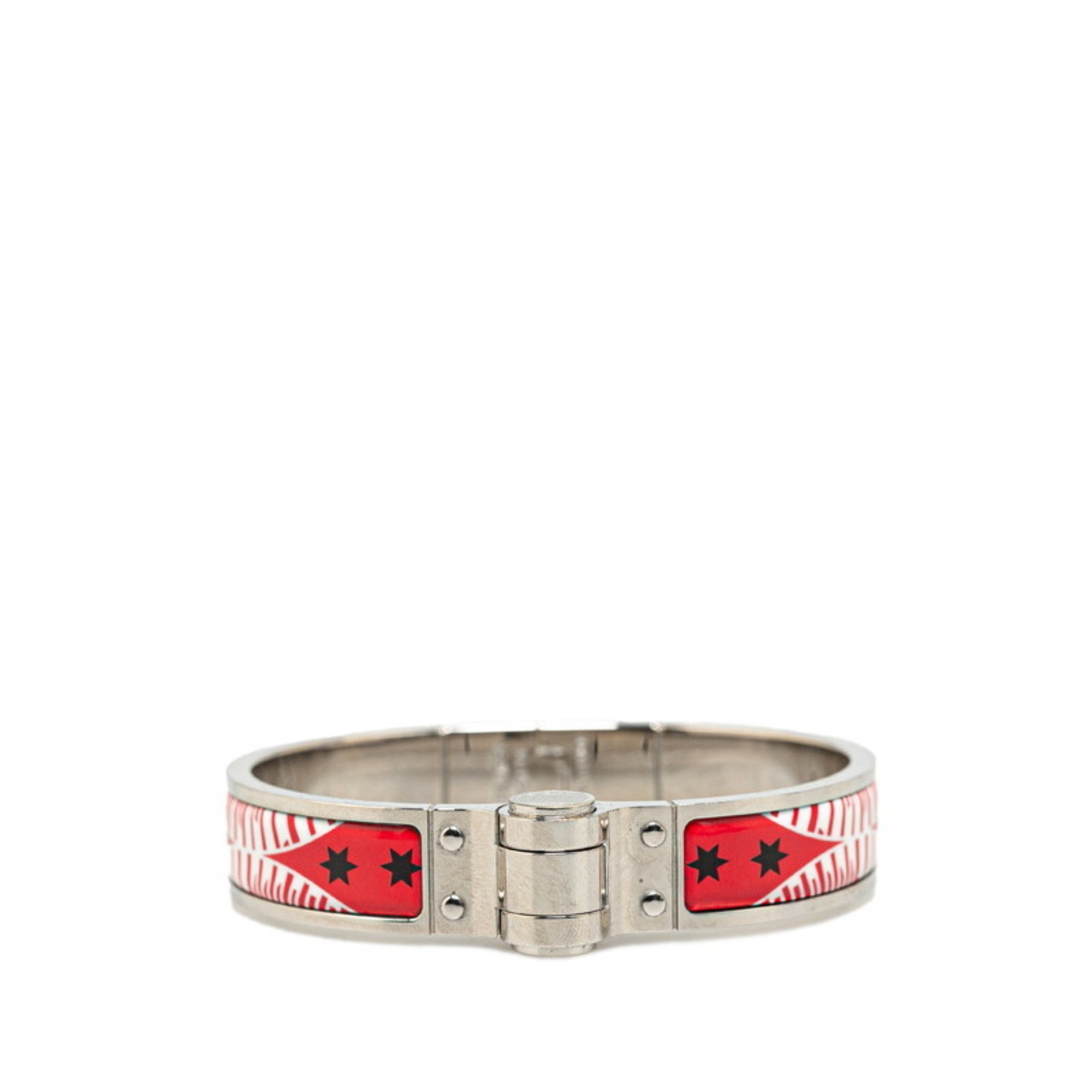 Hermes Charnier PM Bangle Silver Red Metal Women's HERMES