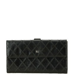 CHANEL Bicolor Coco Mark Long Wallet Black Leather Women's