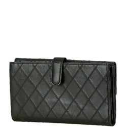 CHANEL Bicolor Coco Mark Long Wallet Black Leather Women's