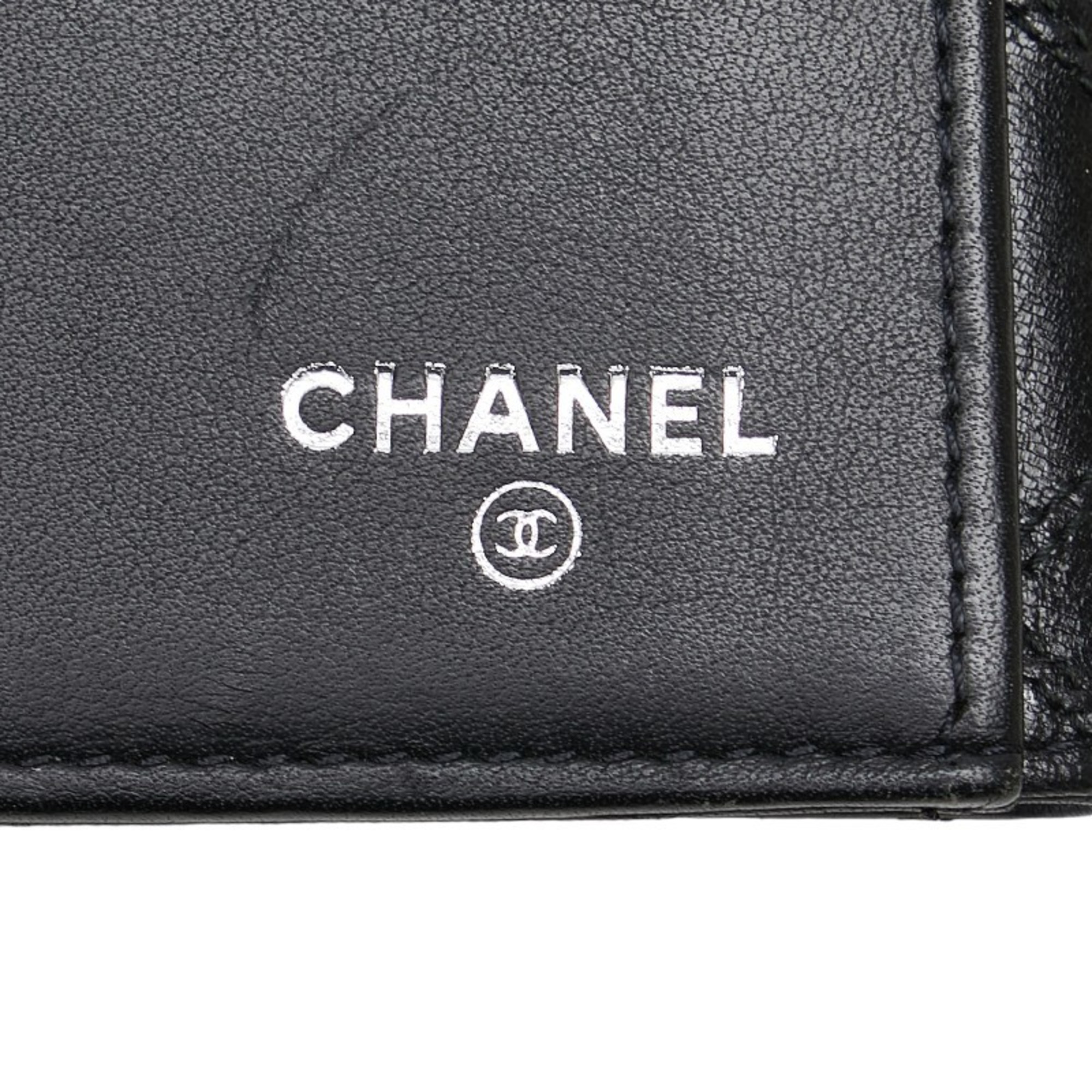 CHANEL Bicolor Coco Mark Long Wallet Black Leather Women's