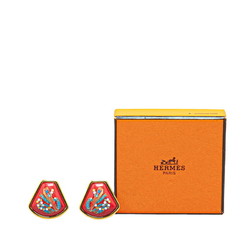 Hermes enamel cloisonné earrings gold red multi-color plated women's HERMES