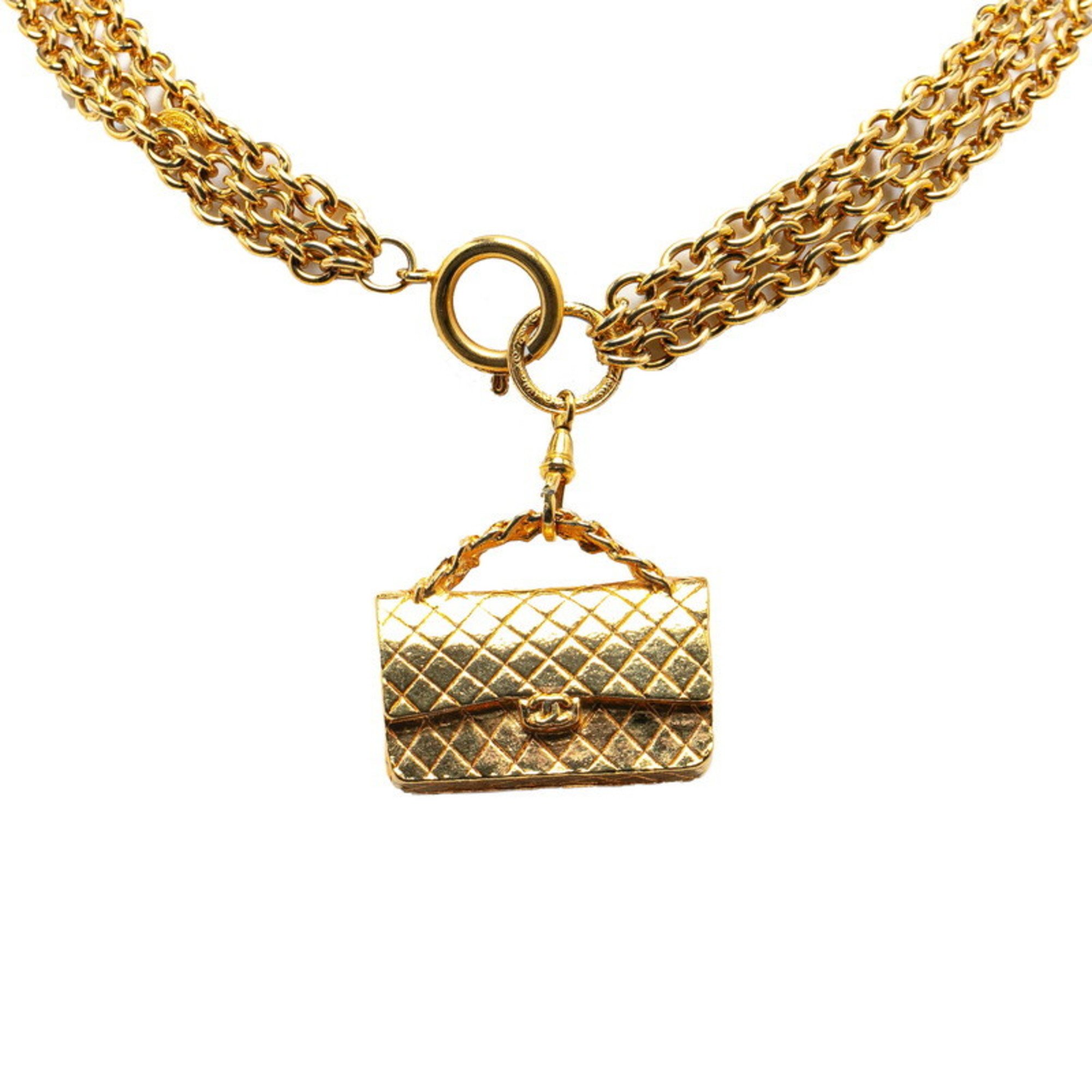 Chanel Matelasse Coco Mark Bag Shape Motif Chain Long Necklace Gold Plated Women's CHANEL