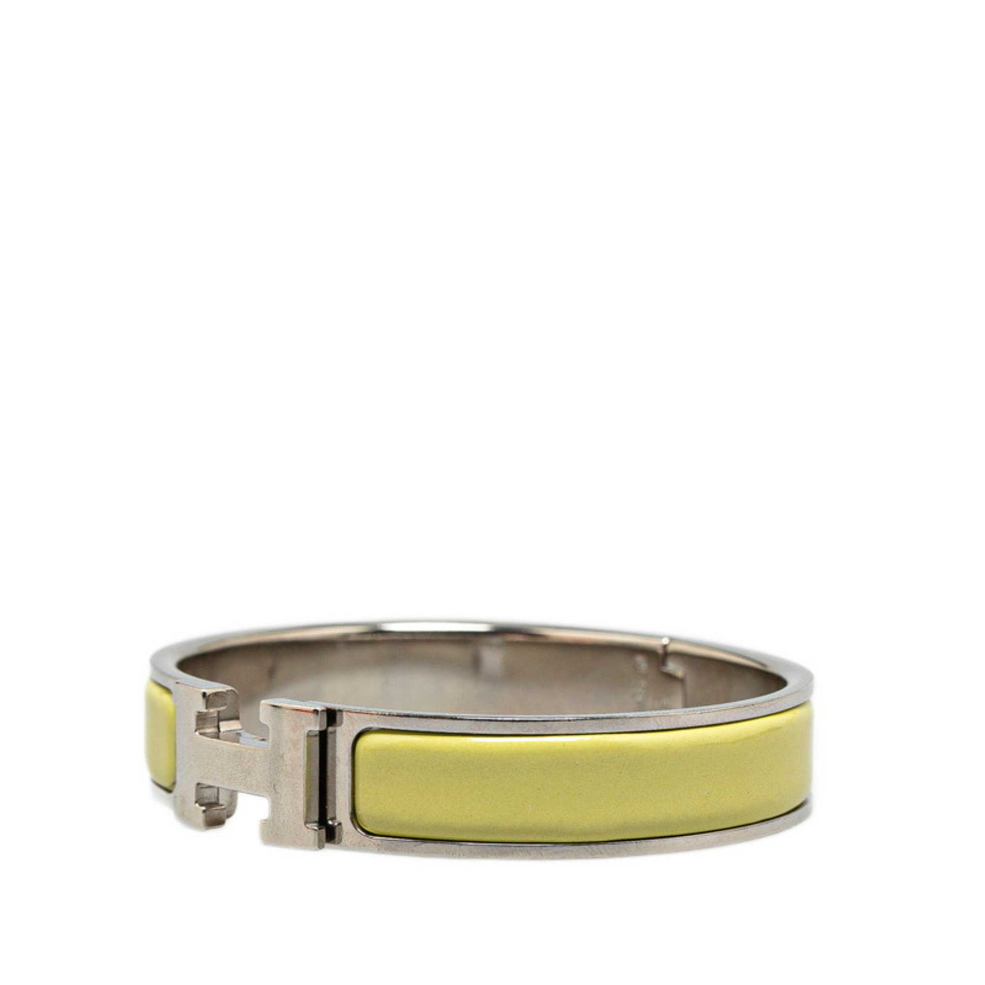 Hermes Click-Clack H PM Bangle Silver Yellow Green Metal Women's HERMES