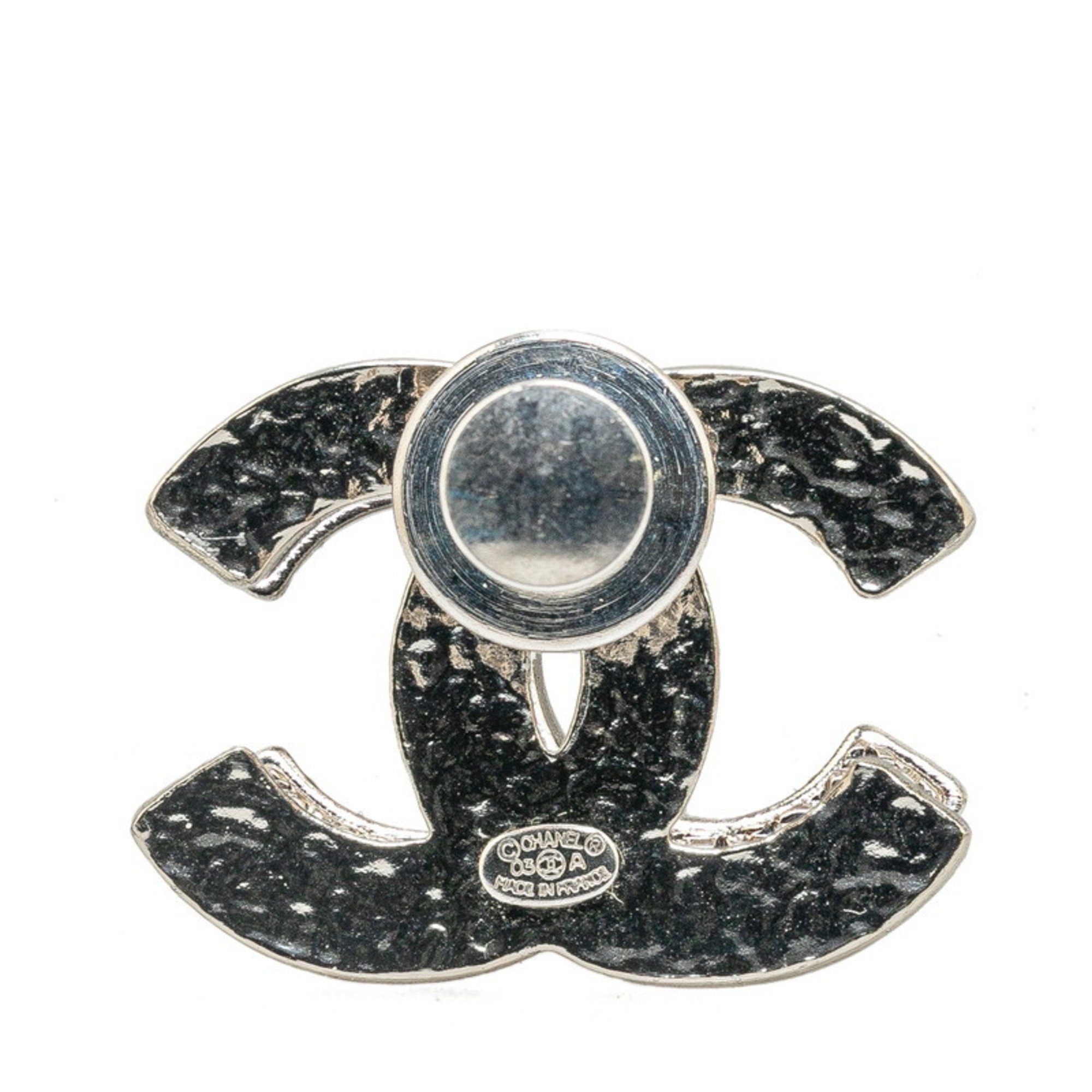 Chanel Coco Mark Pin Brooch Silver Metal Women's CHANEL