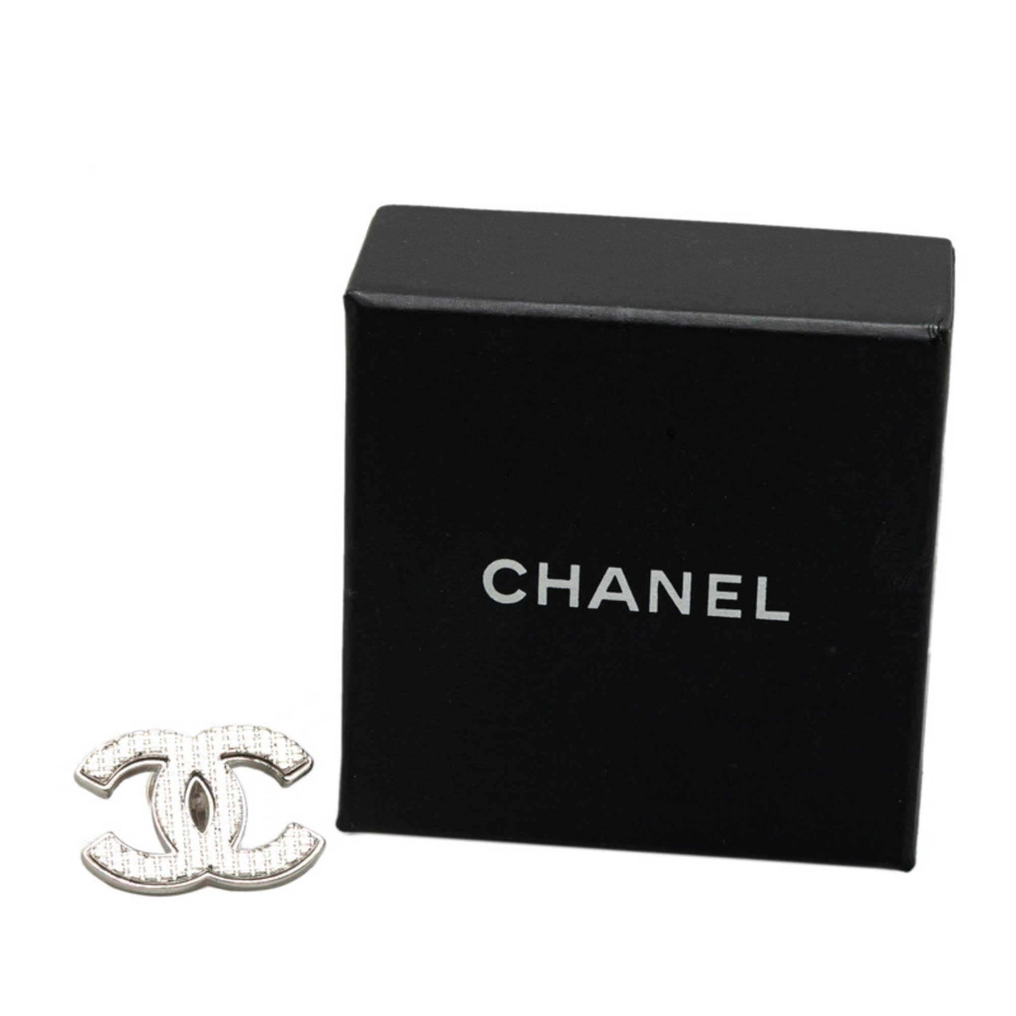 Chanel Coco Mark Pin Brooch Silver Metal Women's CHANEL