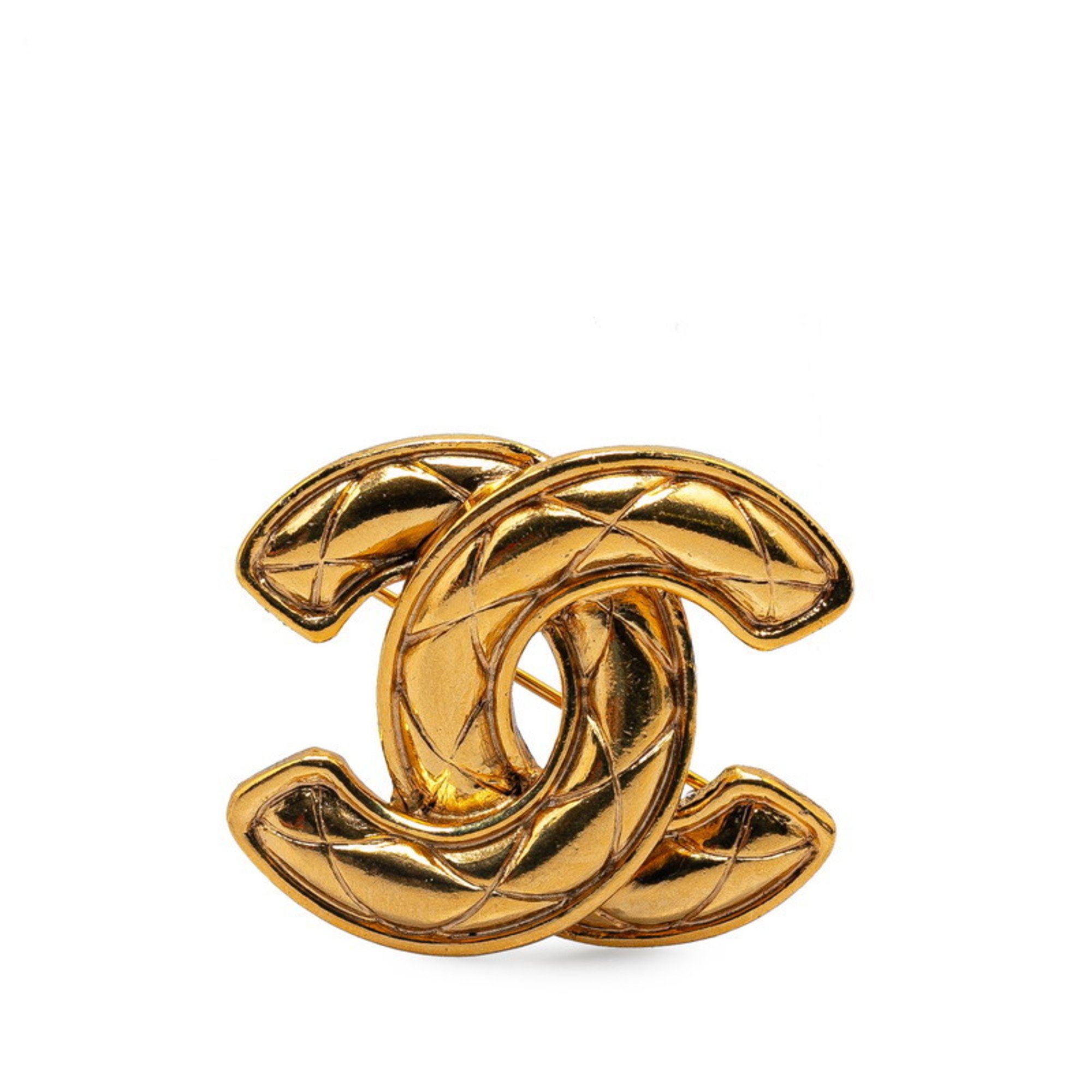 Chanel Matelasse Coco Mark Brooch Gold Plated Women's CHANEL