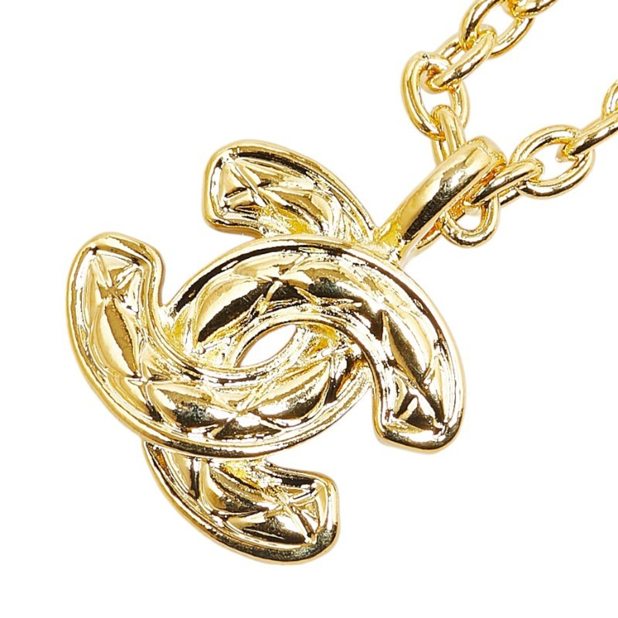 Chanel Matelasse Coco Mark Necklace Gold Plated Women's CHANEL