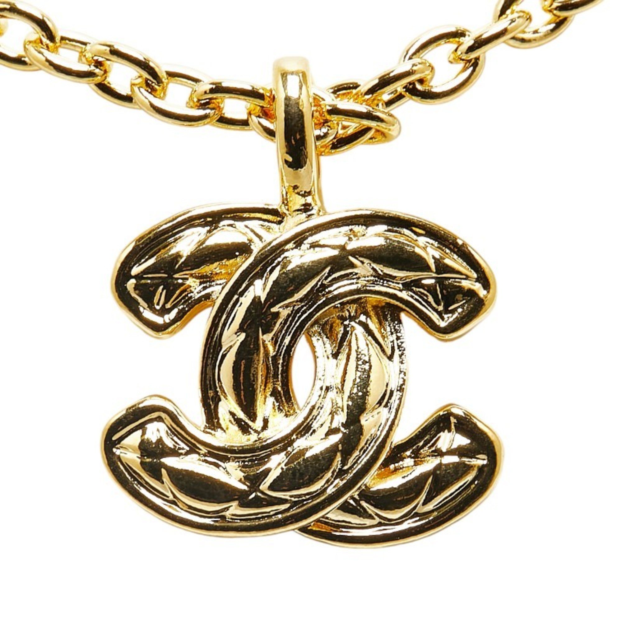 Chanel Matelasse Coco Mark Necklace Gold Plated Women's CHANEL