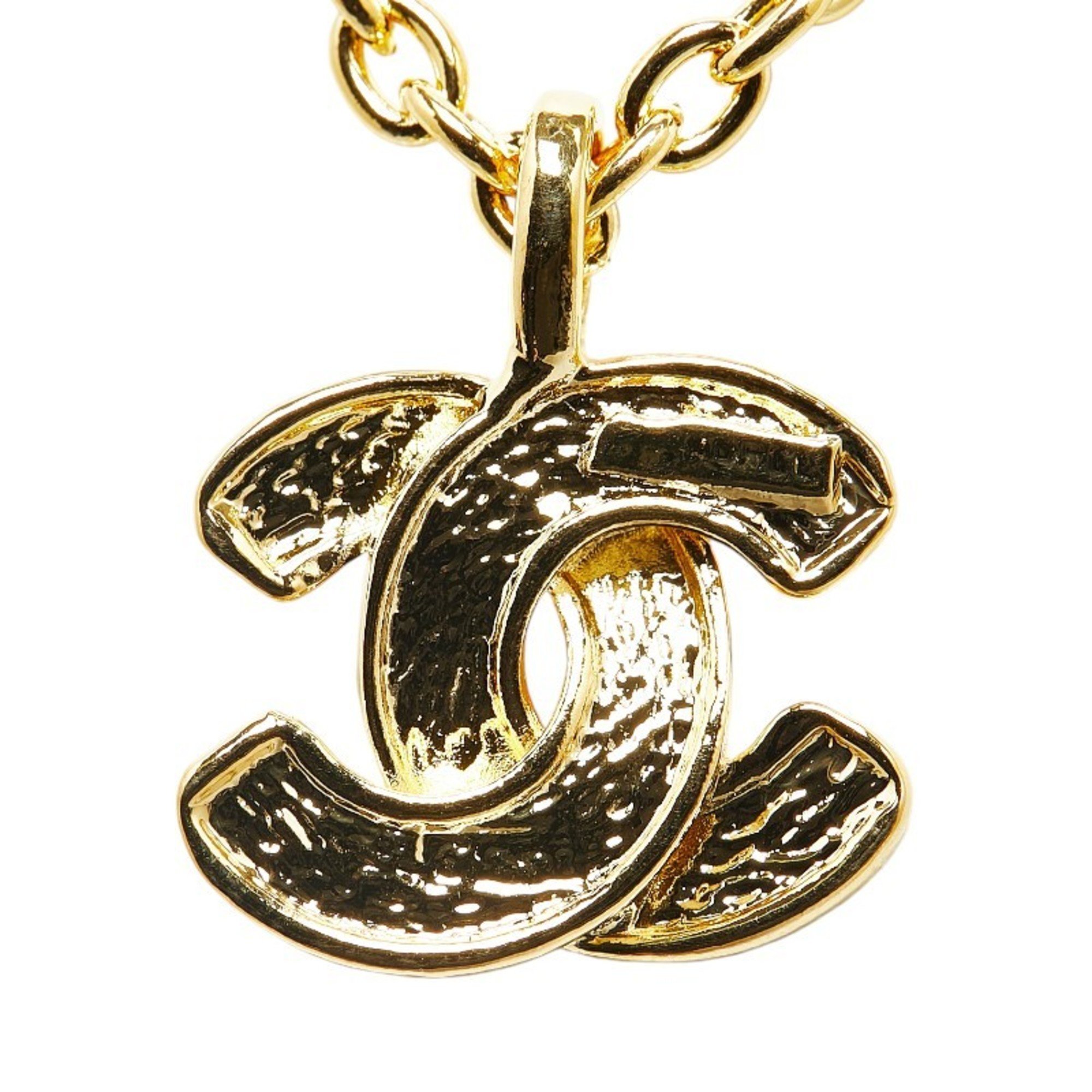 Chanel Matelasse Coco Mark Necklace Gold Plated Women's CHANEL