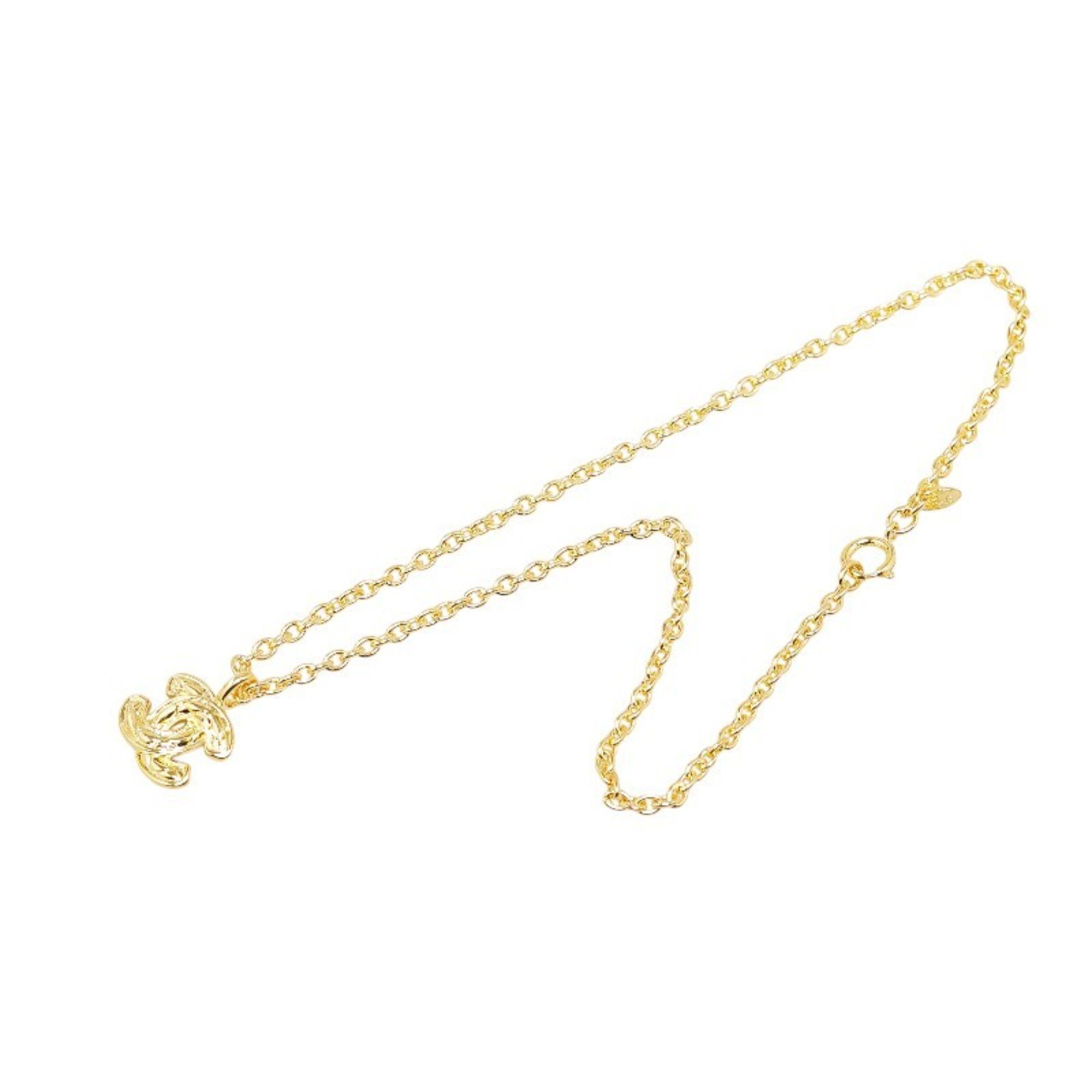 Chanel Matelasse Coco Mark Necklace Gold Plated Women's CHANEL