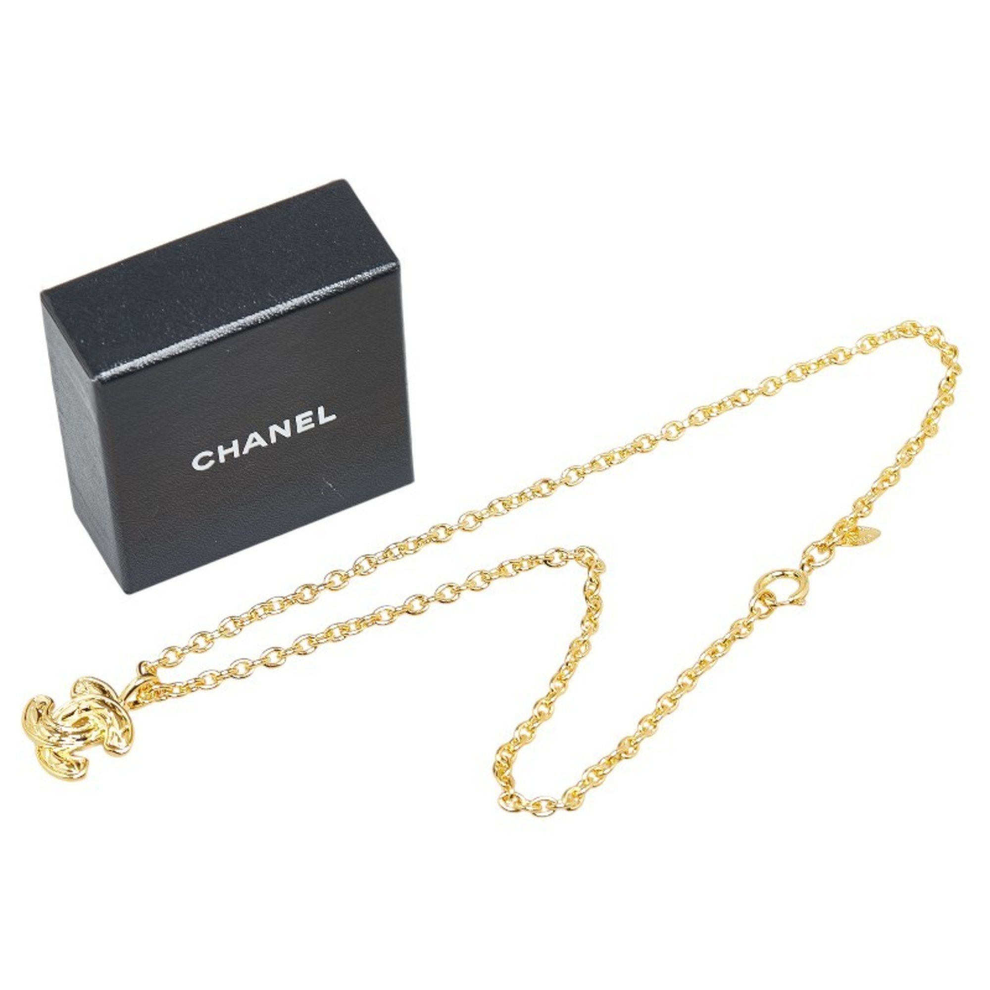 Chanel Matelasse Coco Mark Necklace Gold Plated Women's CHANEL