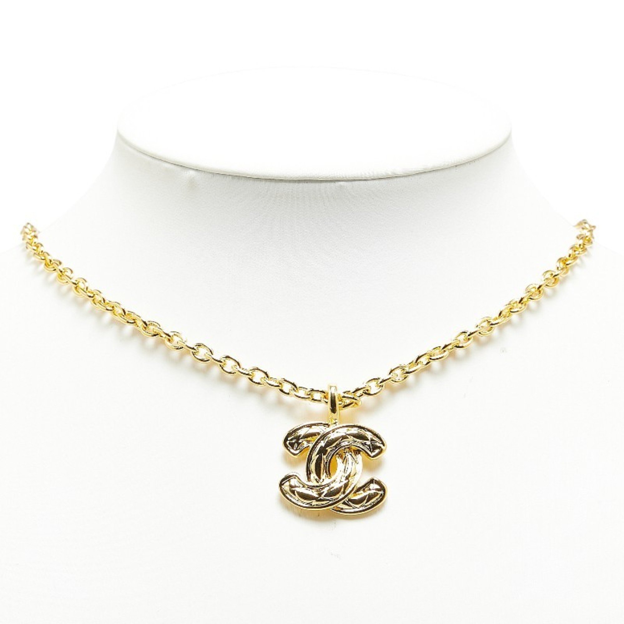 Chanel Matelasse Coco Mark Necklace Gold Plated Women's CHANEL