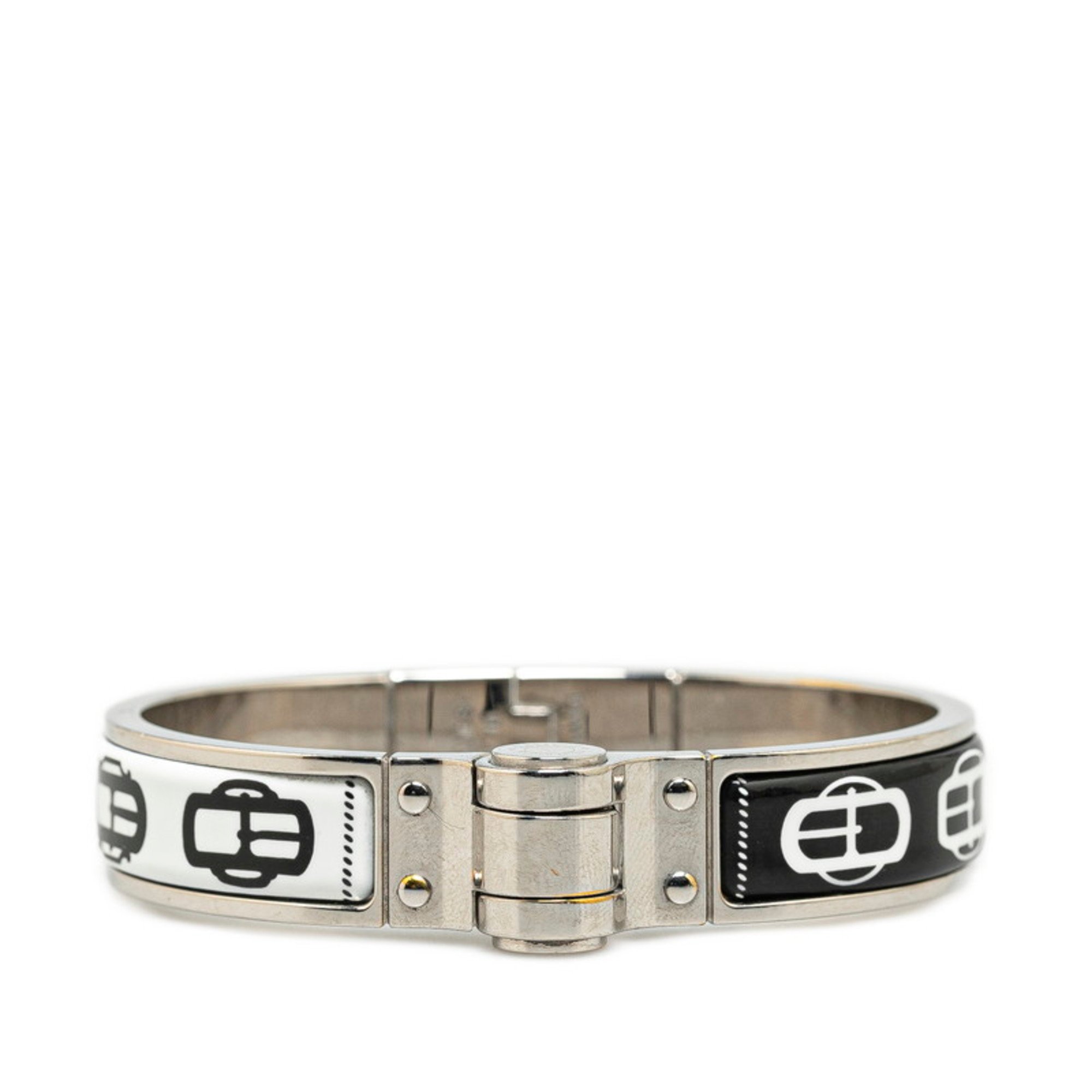 Hermes Charnier Bangle Silver Black White Metal Women's HERMES