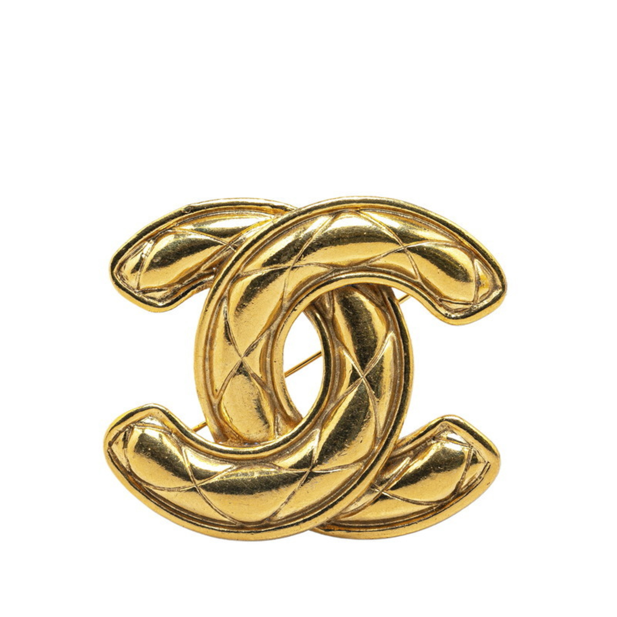 Chanel Matelasse Coco Mark Brooch Gold Plated Women's CHANEL