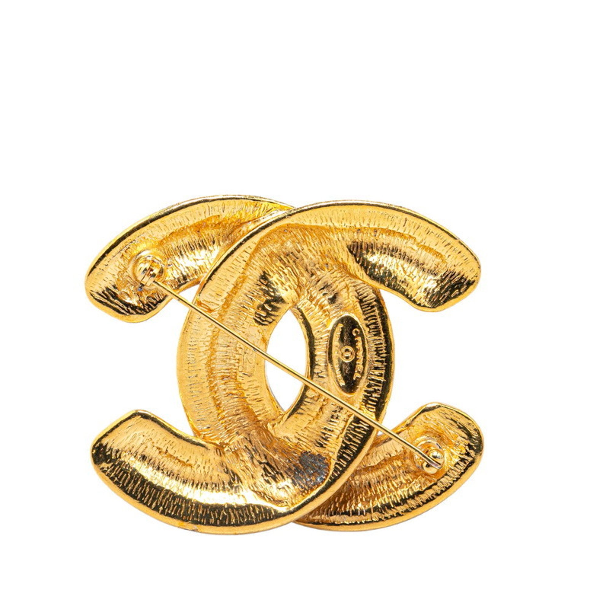 Chanel Matelasse Coco Mark Brooch Gold Plated Women's CHANEL