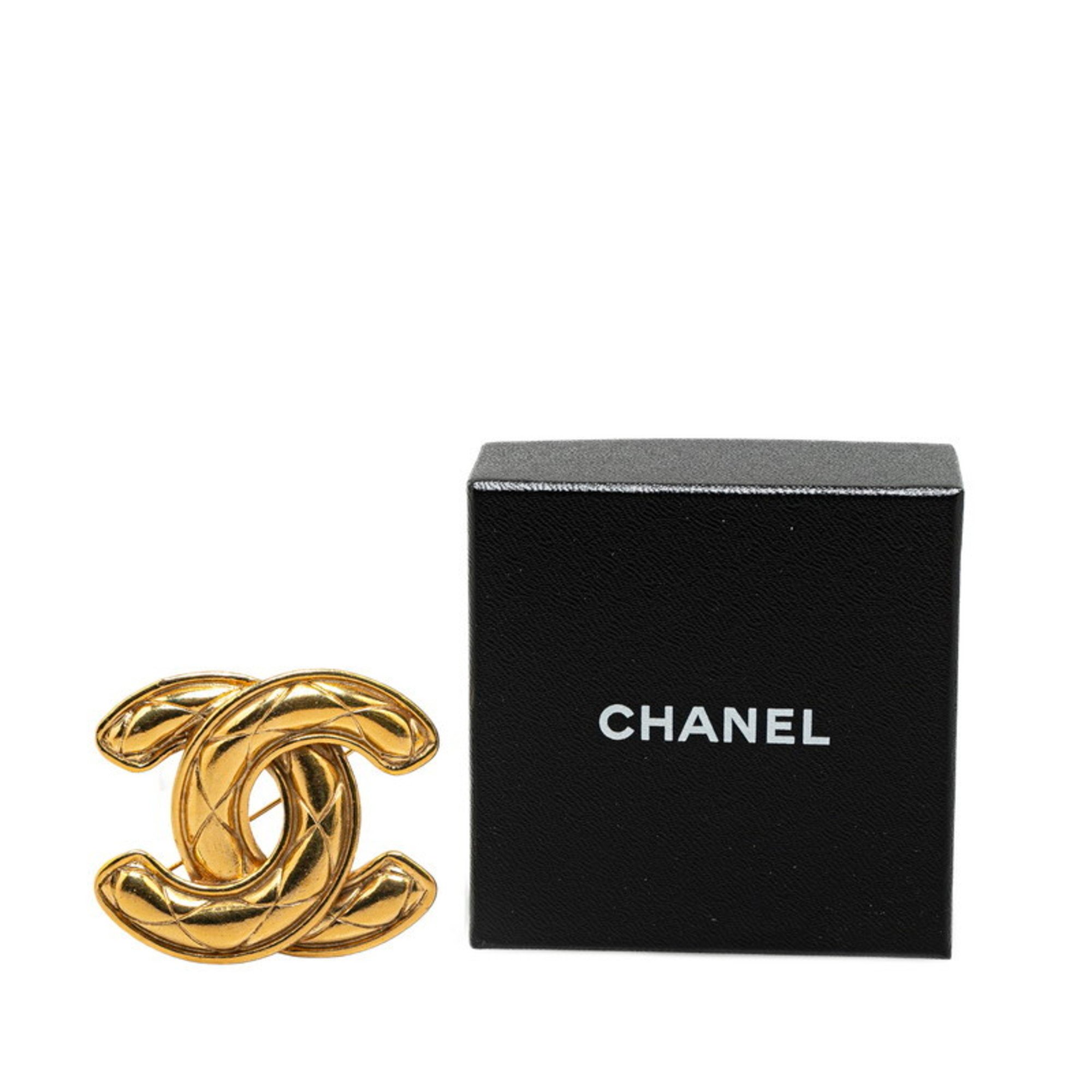 Chanel Matelasse Coco Mark Brooch Gold Plated Women's CHANEL