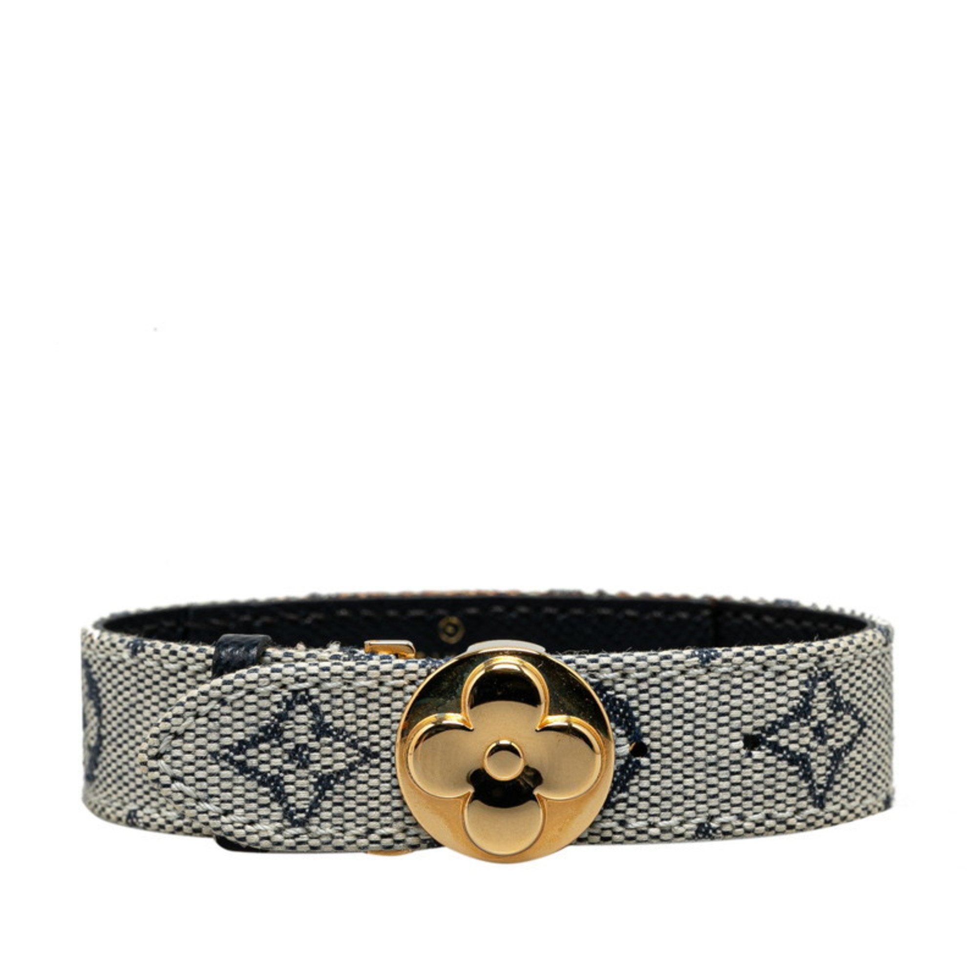 Louis Vuitton Monogram Good Luck Bracelet M64458 Khaki Gray Navy Canvas Leather Women's LOUIS VUITTON