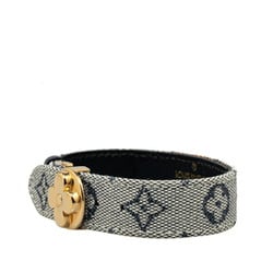 Louis Vuitton Monogram Good Luck Bracelet M64458 Khaki Gray Navy Canvas Leather Women's LOUIS VUITTON