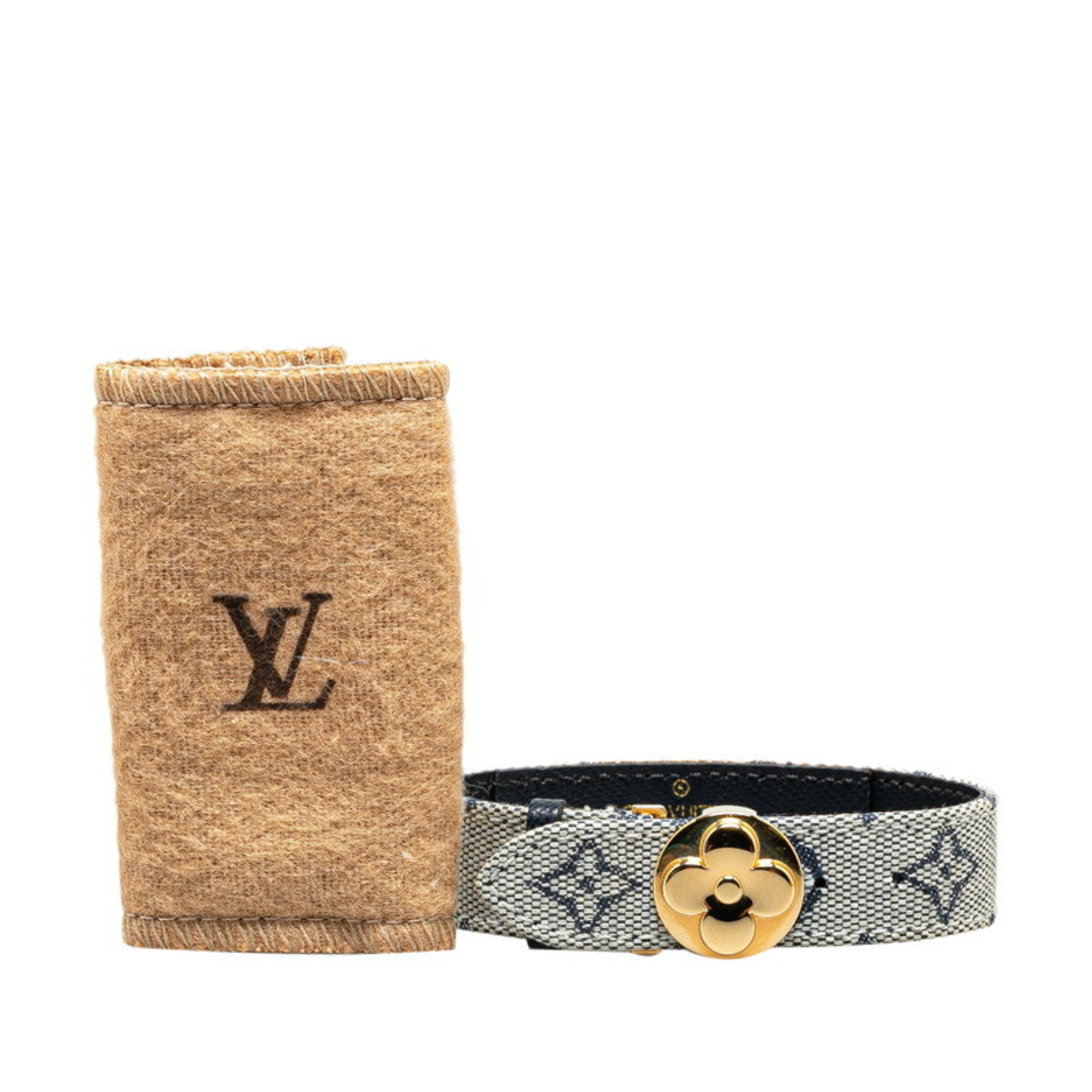 Louis Vuitton Monogram Good Luck Bracelet M64458 Khaki Gray Navy Canvas Leather Women's LOUIS VUITTON