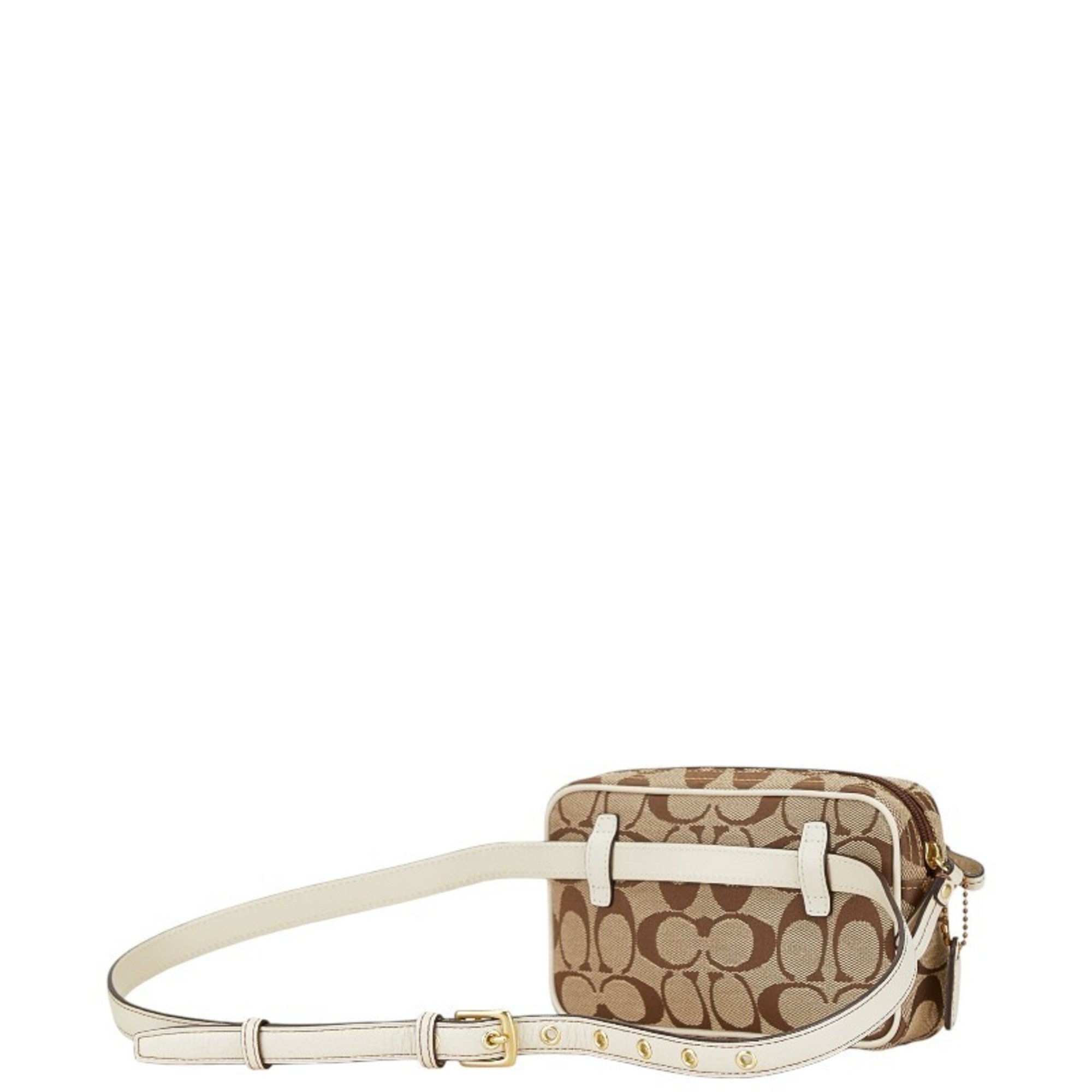 Coach Signature Waist Bag Pouch 405470 Brown White Canvas Leather Women's COACH