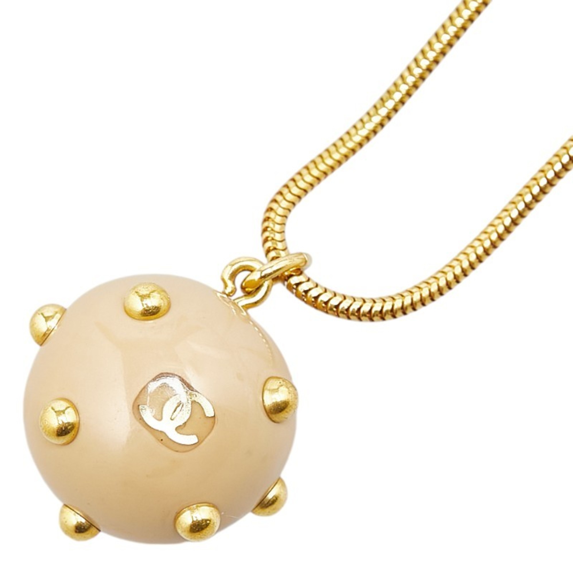 Chanel Coco Ball Mark Necklace Beige Gold Plated Plastic Women's CHANEL