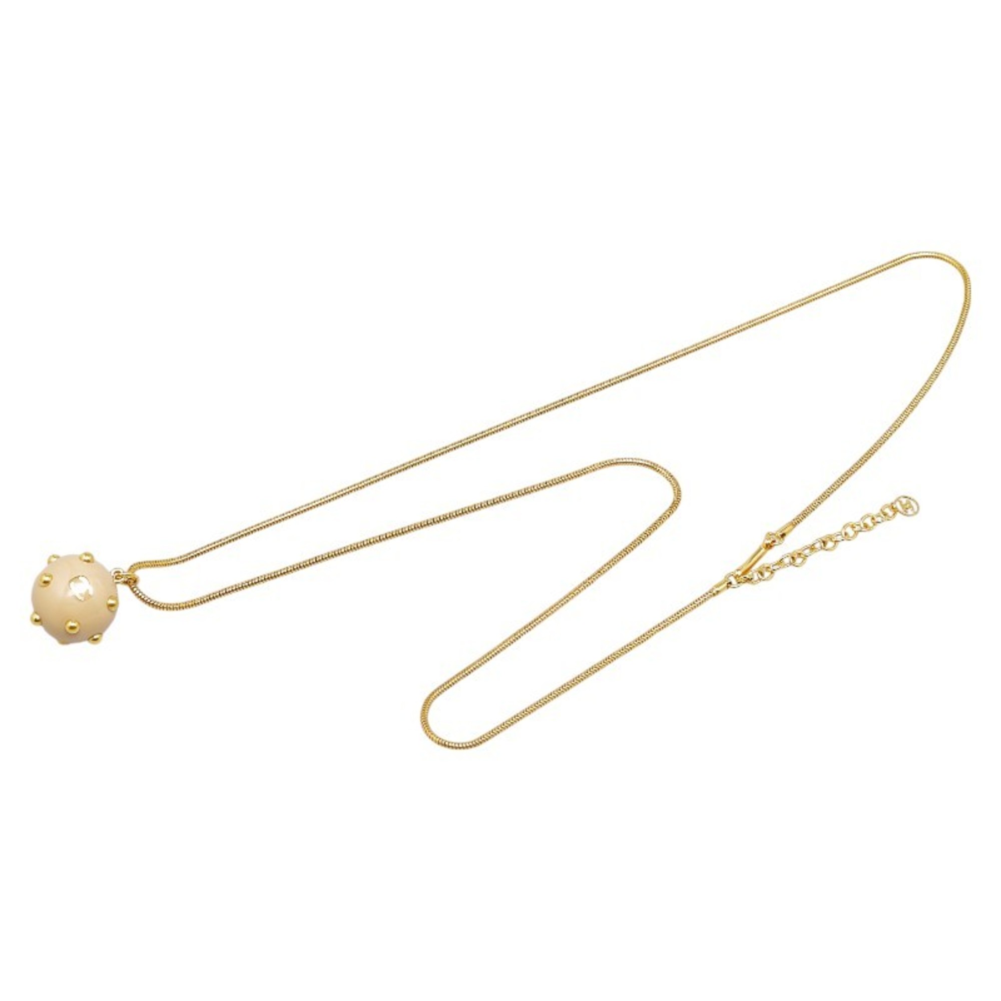 Chanel Coco Ball Mark Necklace Beige Gold Plated Plastic Women's CHANEL