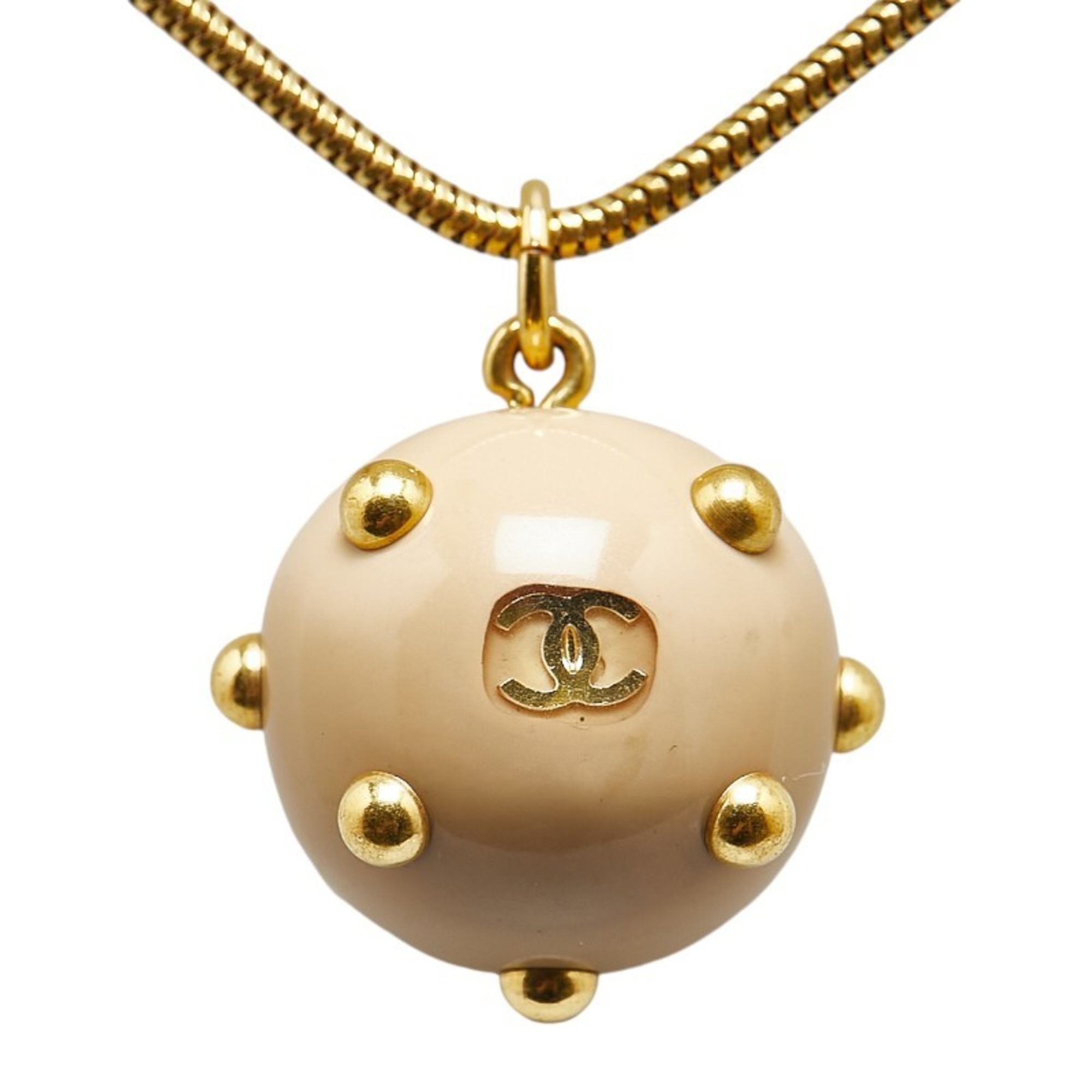 Chanel Coco Ball Mark Necklace Beige Gold Plated Plastic Women's CHANEL