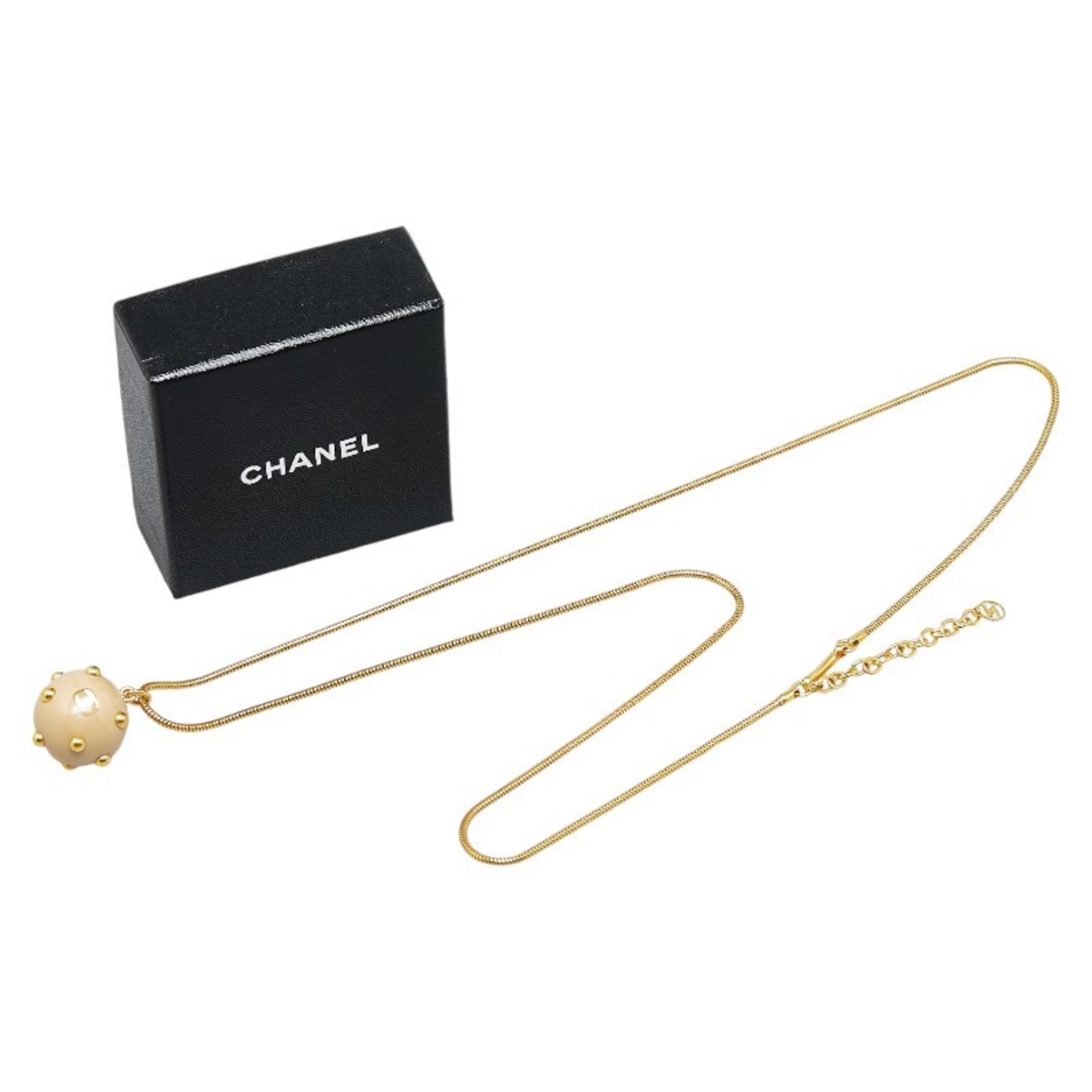 Chanel Coco Ball Mark Necklace Beige Gold Plated Plastic Women's CHANEL