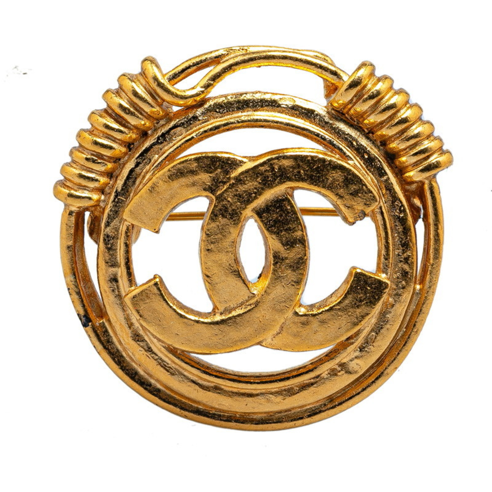 Chanel Coco Mark Circle Brooch Gold Plated Women's CHANEL