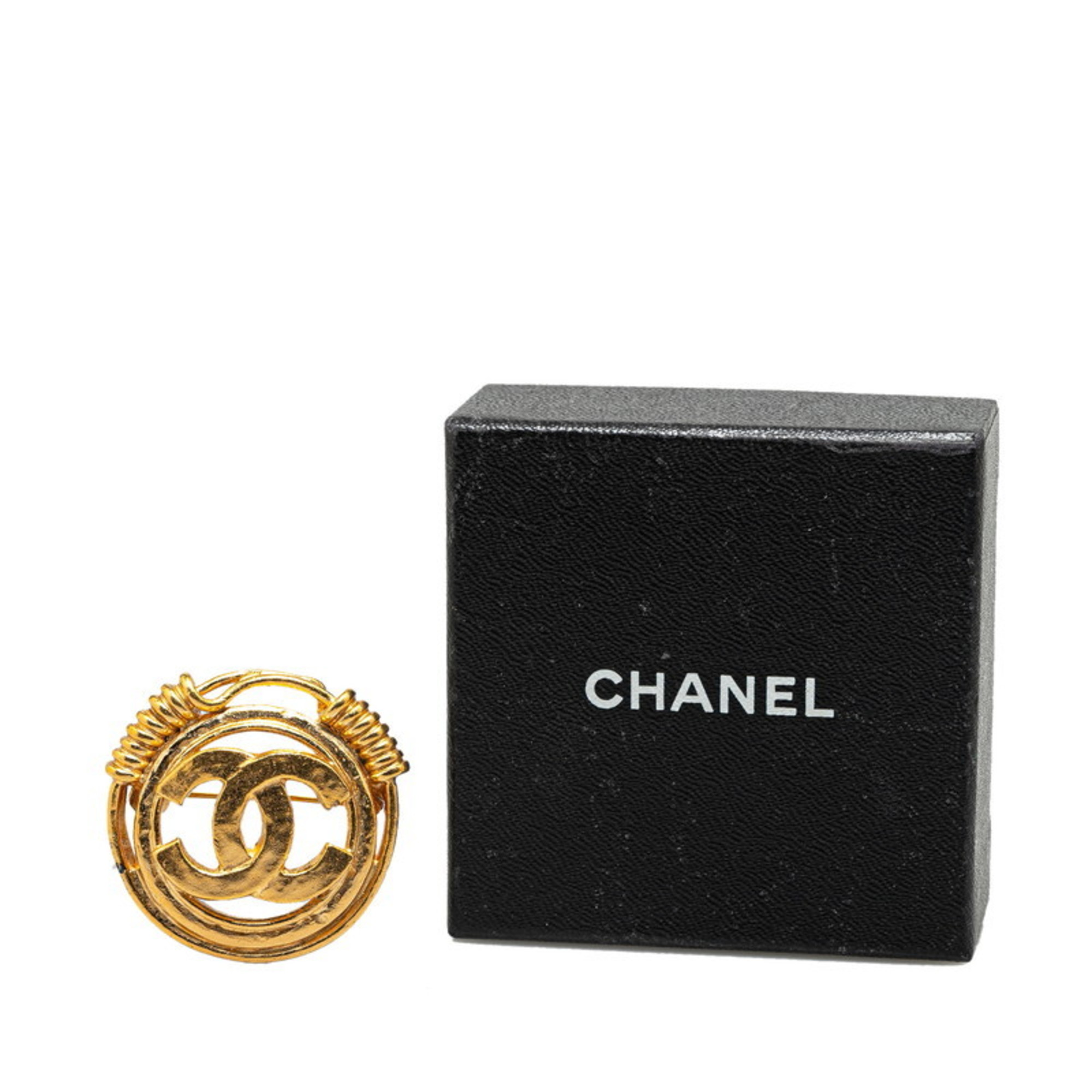 Chanel Coco Mark Circle Brooch Gold Plated Women's CHANEL