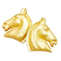 Hermes Horse Motif Earrings Gold Plated Women's HERMES