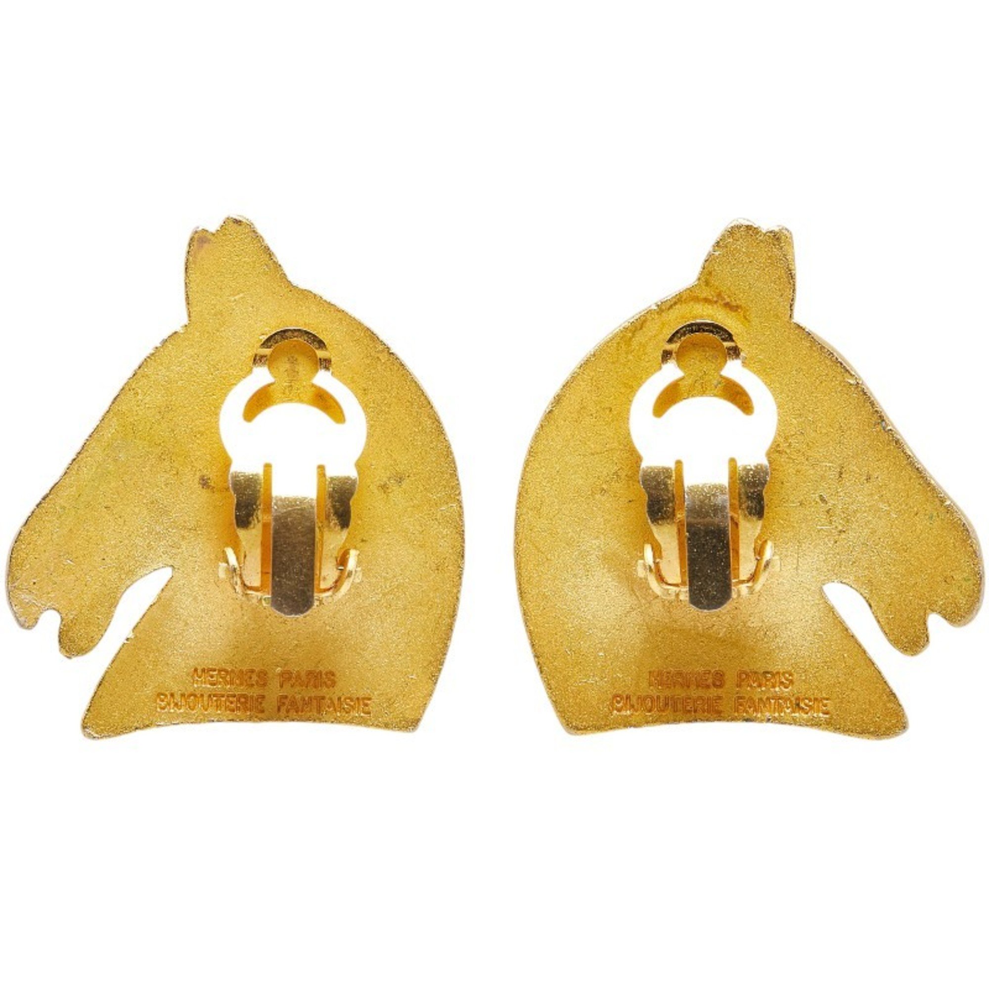 Hermes Horse Motif Earrings Gold Plated Women's HERMES