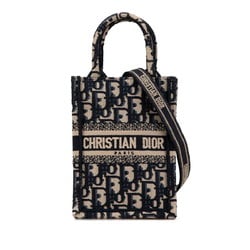 Christian Dior Dior Oplique Vertical Book Tote Bag Shoulder Navy Canvas Women's