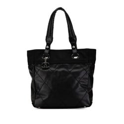 CHANEL Paris Biarritz PM Tote Bag Shoulder A34208 Black Leather Canvas Women's