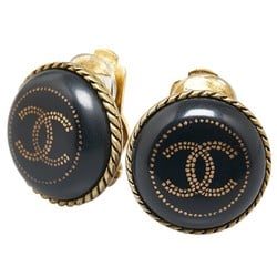 Chanel Coco Mark Earrings Gold Black Plated Women's CHANEL