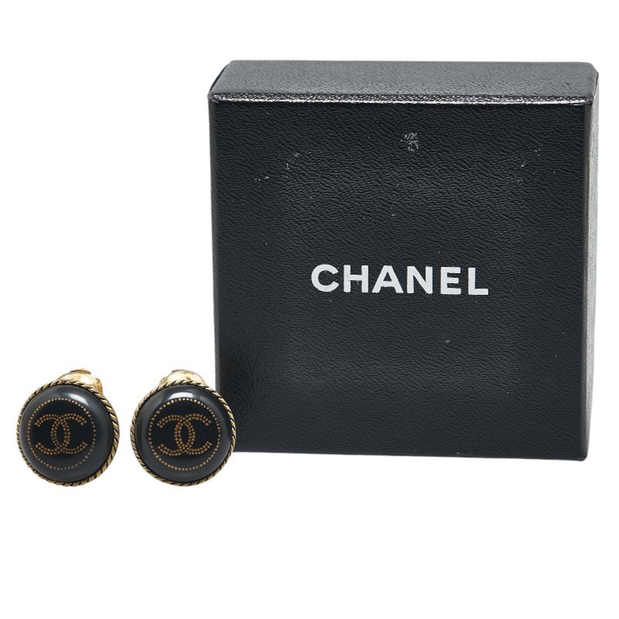 Chanel Coco Mark Earrings Gold Black Plated Women's CHANEL