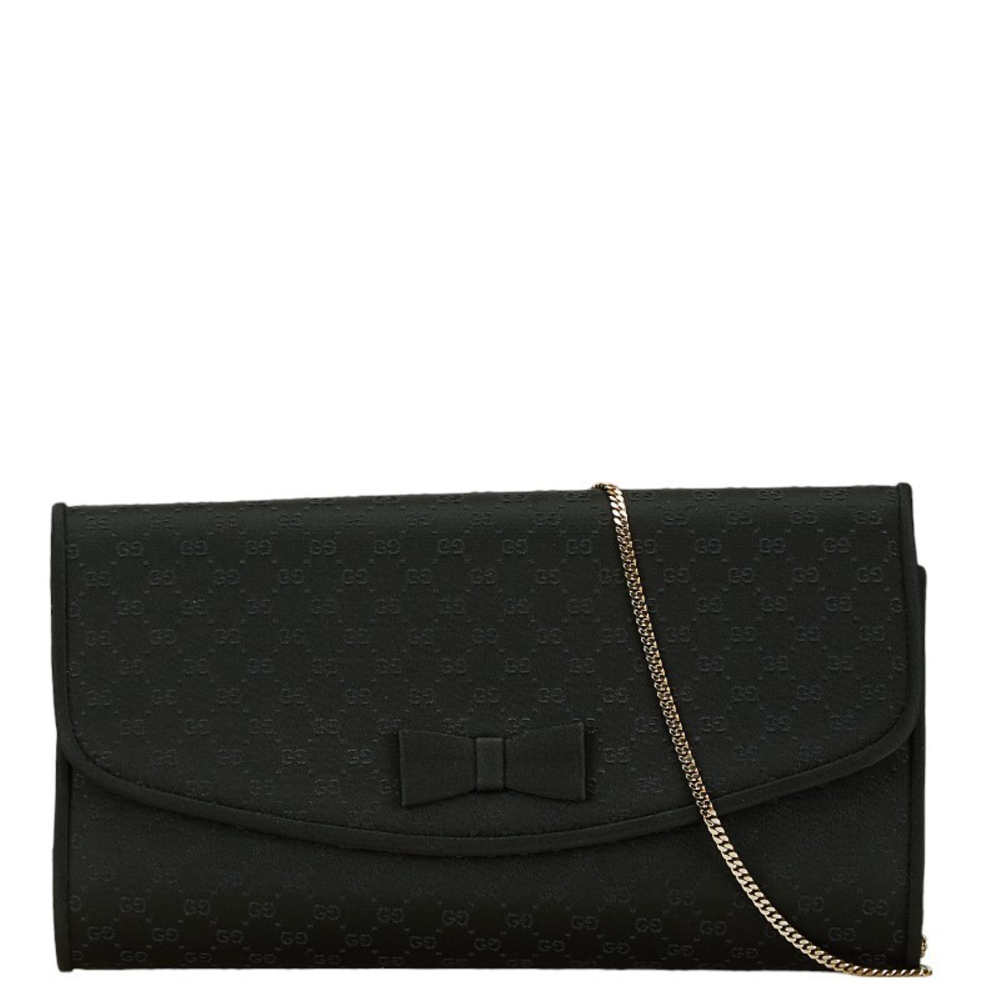 Gucci GG Ribbon Chain Shoulder Bag 005-142-9348 Black Satin Canvas Women's GUCCI