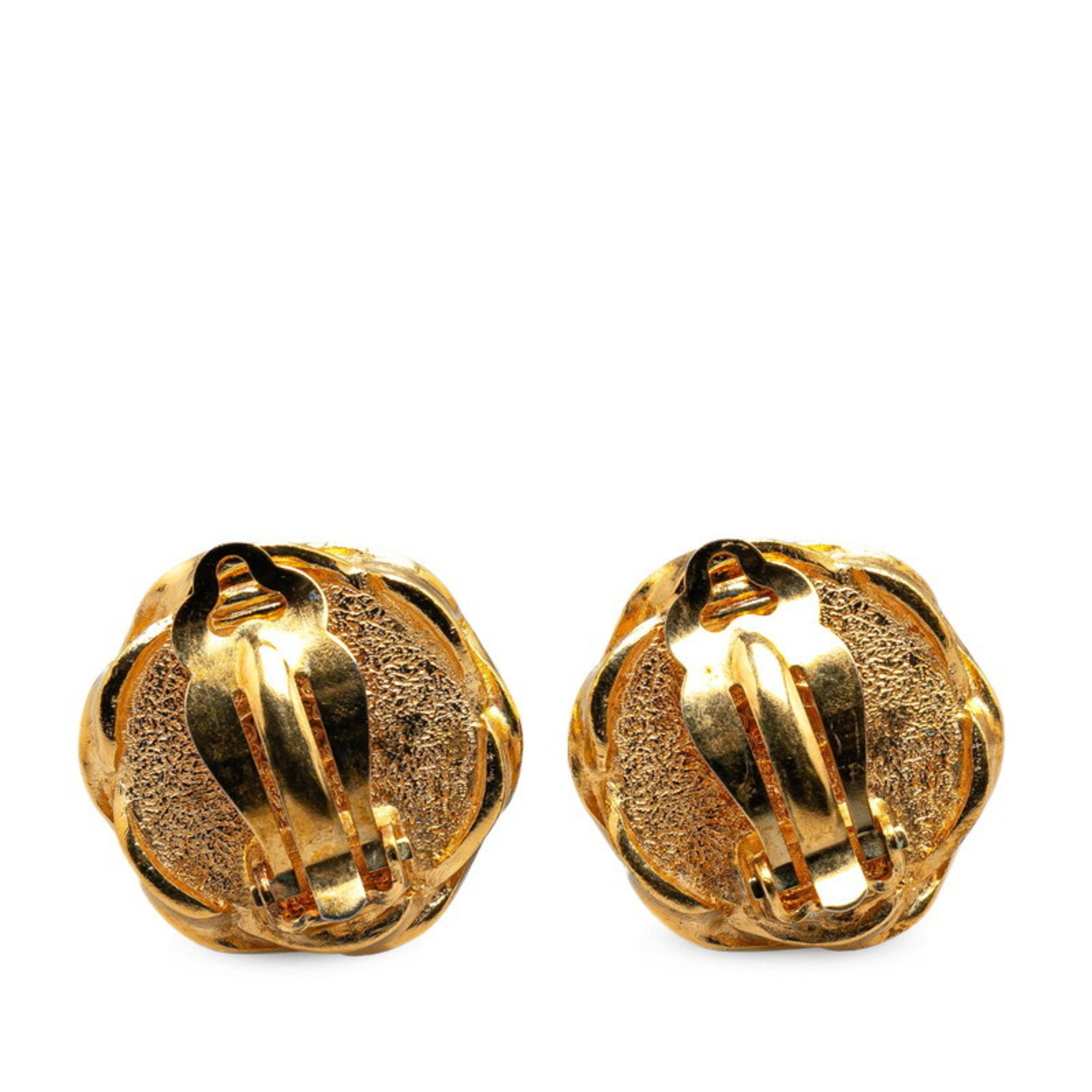 Chanel Coco Mark Earrings Gold Black Plated Women's CHANEL