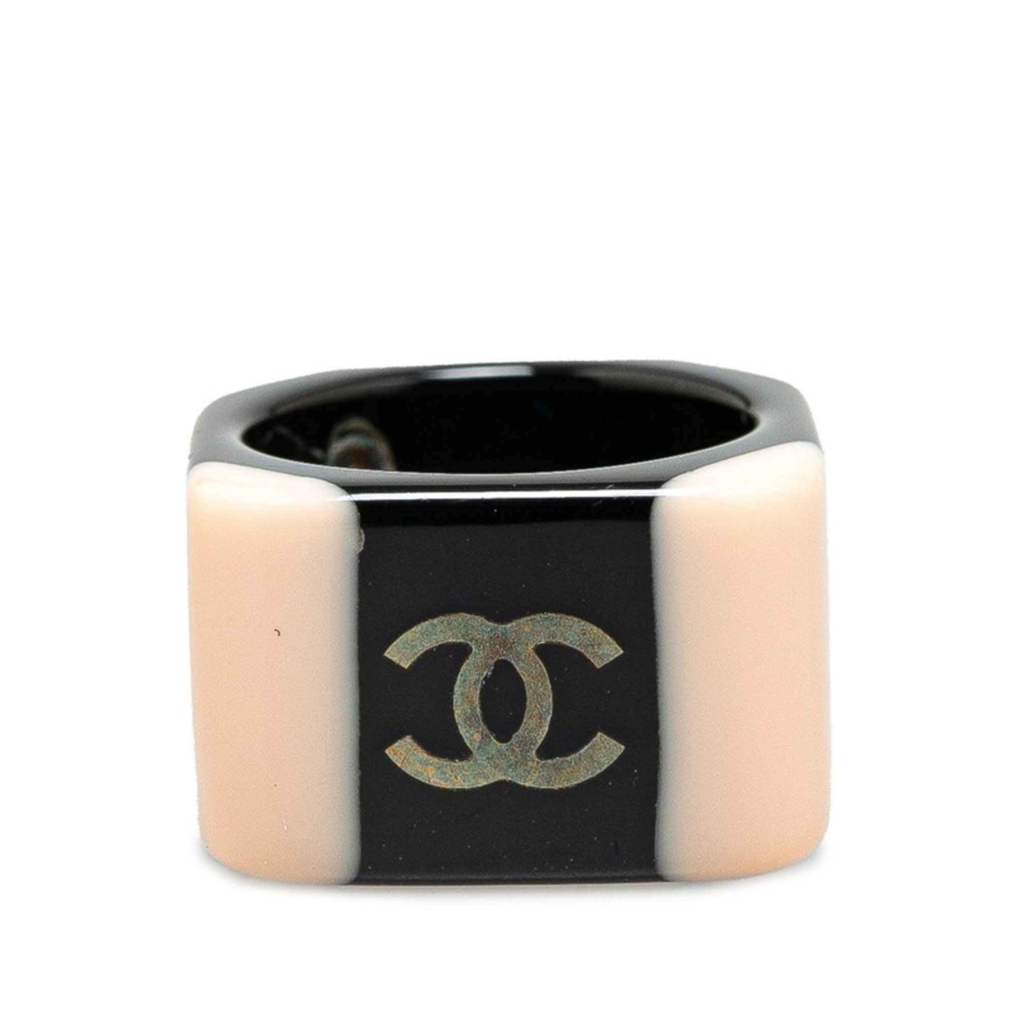 Chanel Coco Mark Square Ring, Pink, Black, Plastic, Women's, CHANEL