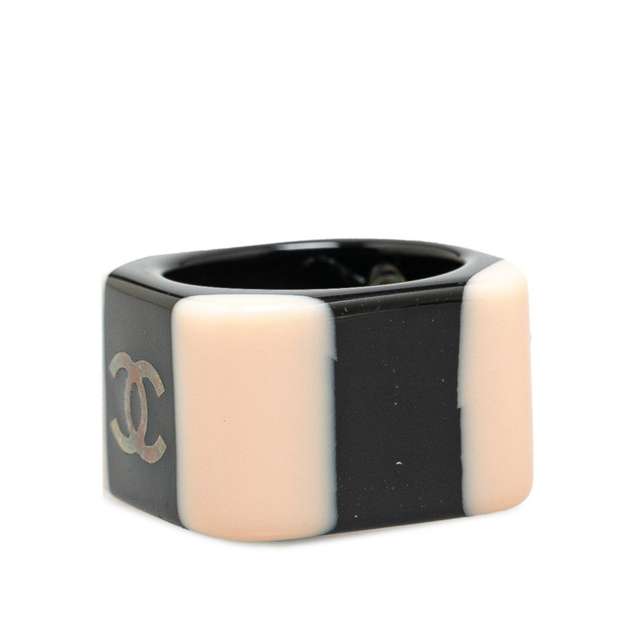 Chanel Coco Mark Square Ring, Pink, Black, Plastic, Women's, CHANEL