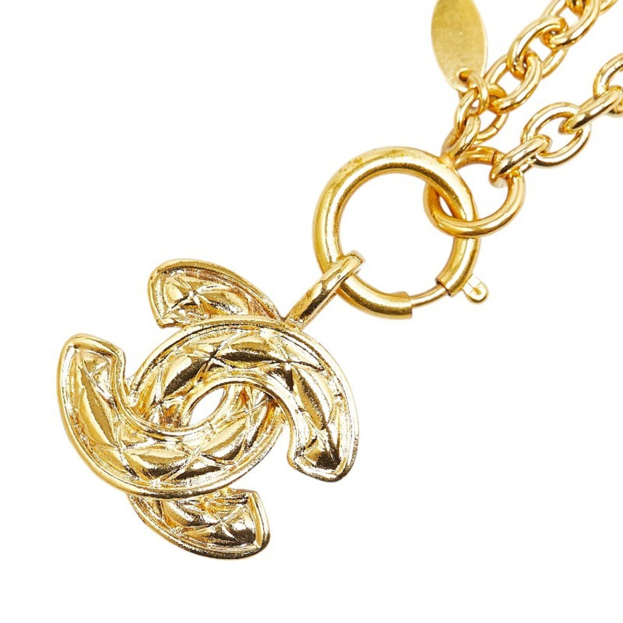 Chanel Matelasse Coco Mark Necklace Gold Plated Women's CHANEL