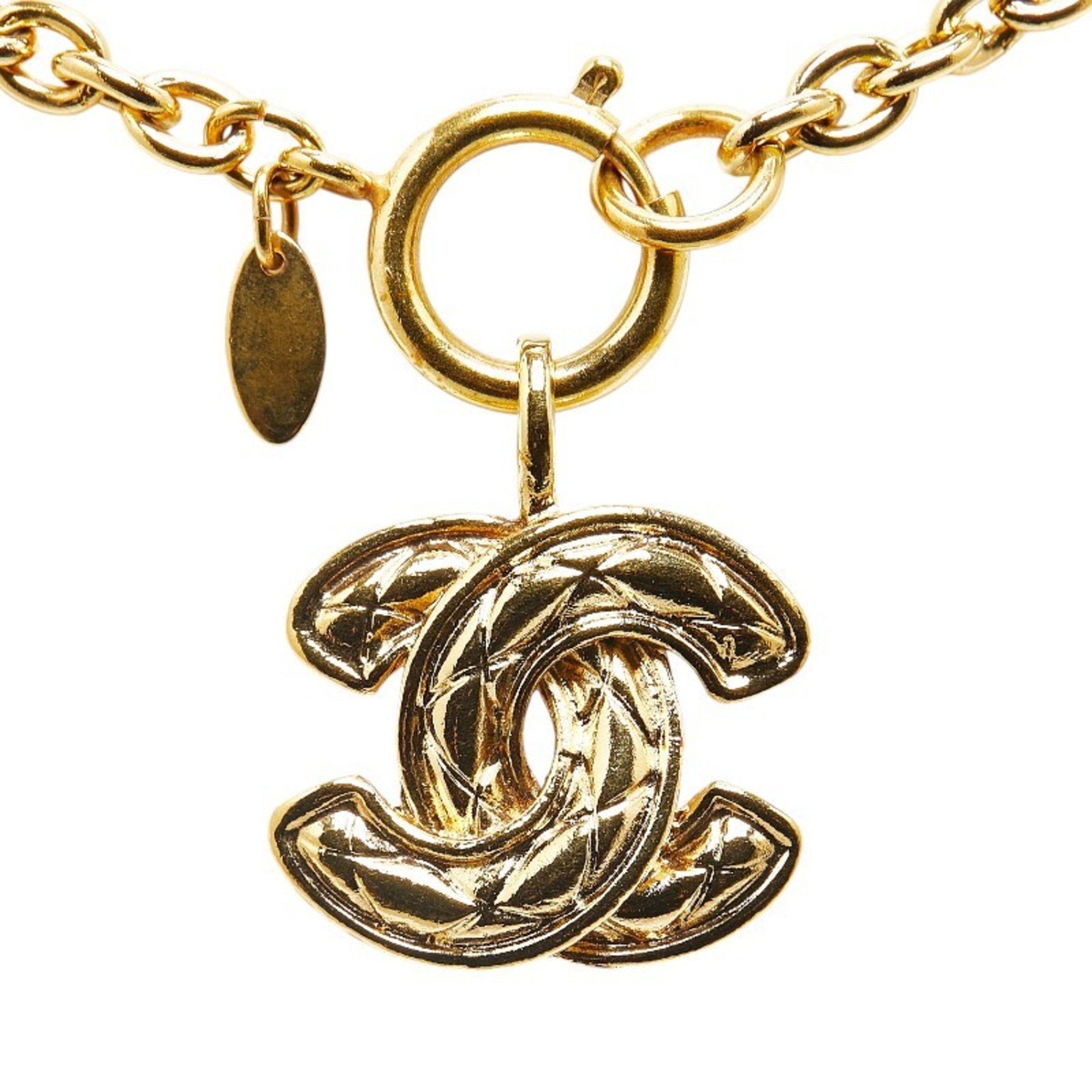 Chanel Matelasse Coco Mark Necklace Gold Plated Women's CHANEL