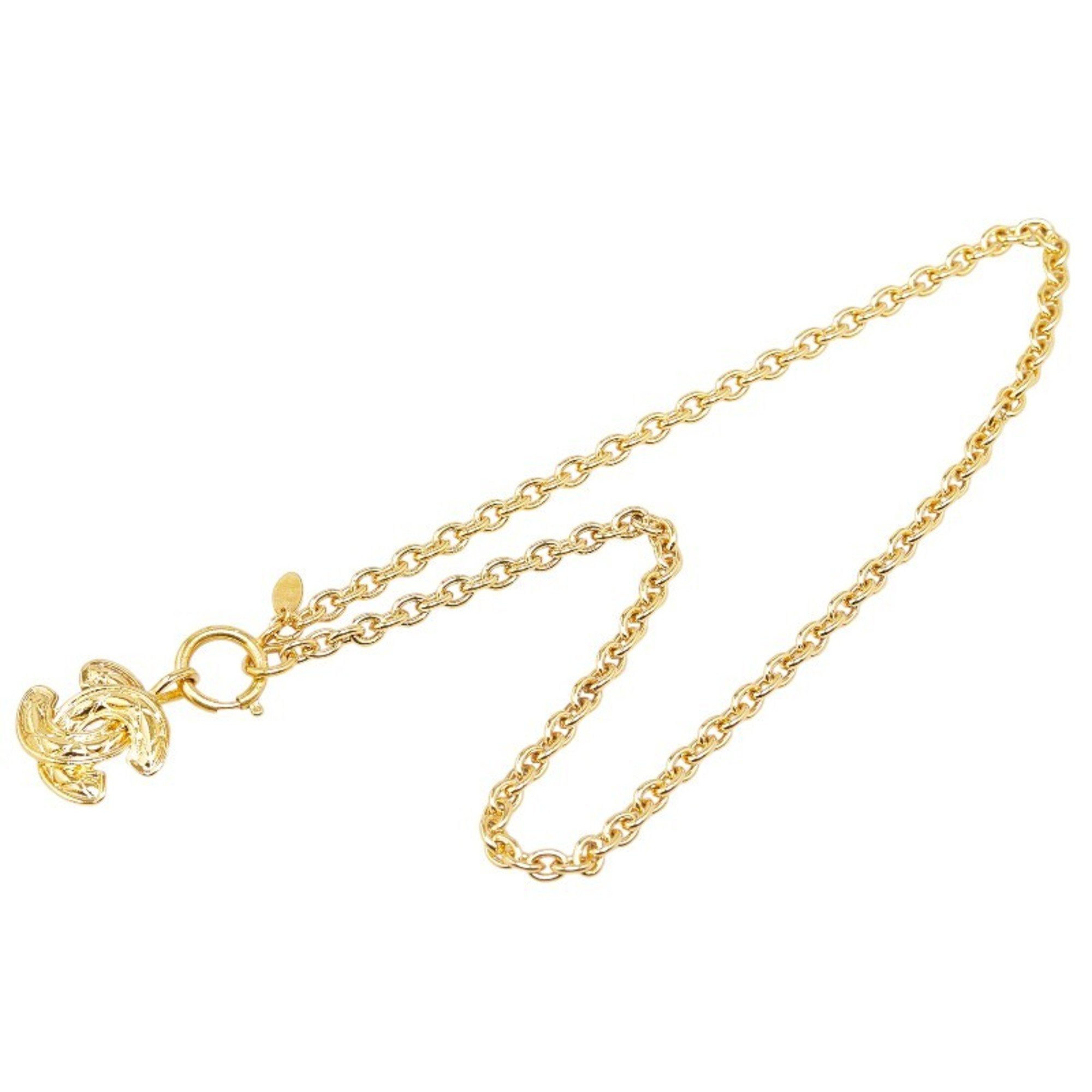 Chanel Matelasse Coco Mark Necklace Gold Plated Women's CHANEL