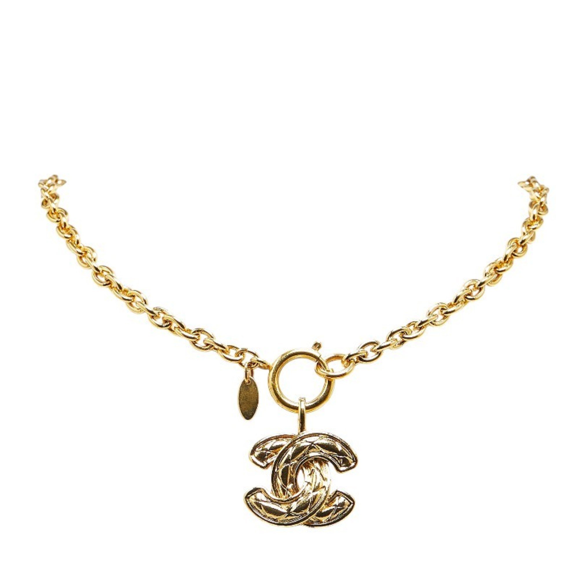 Chanel Matelasse Coco Mark Necklace Gold Plated Women's CHANEL