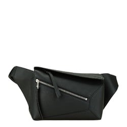 LOEWE Anagram Puzzle Bum Bag Small Body Waist Black Leather Women's