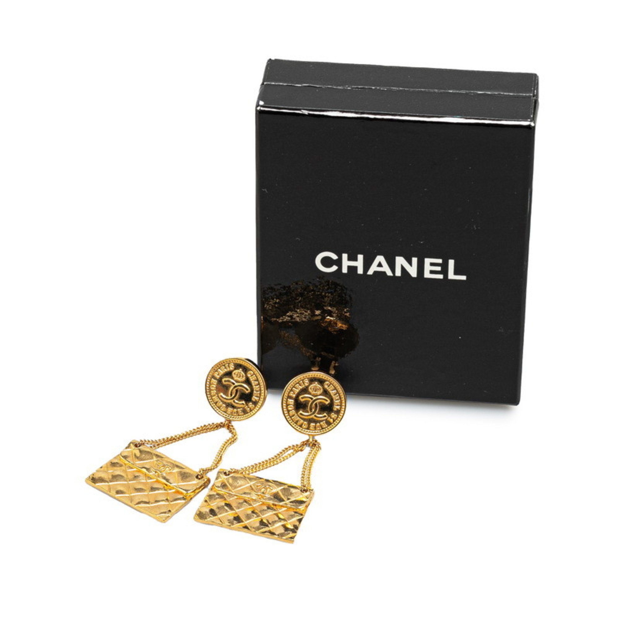 Chanel Coco Mark Matelasse Bag 31 RUE CAMBON PARIS Earrings Gold Plated Women's CHANEL